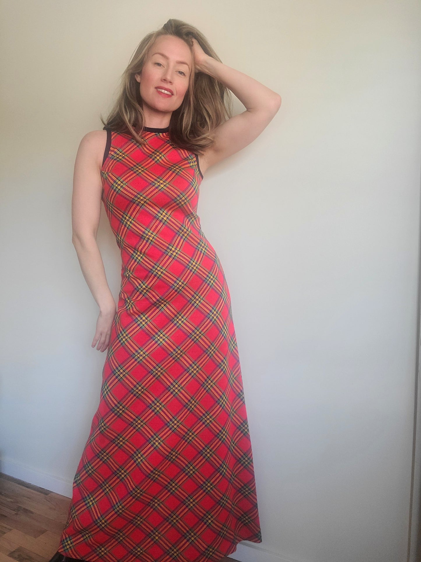 The Mad Maxi Plaid Vintage 1960s Gown XS