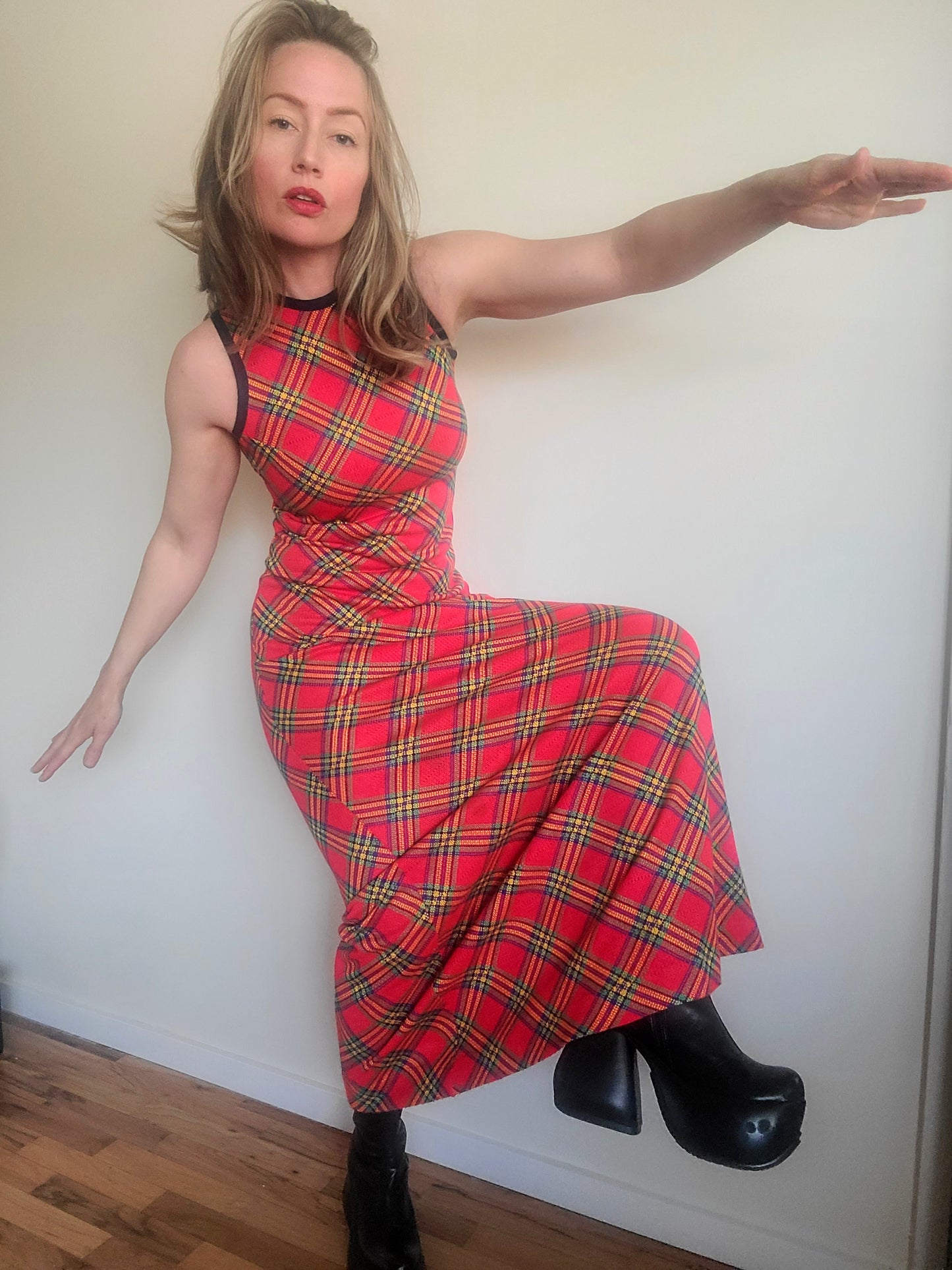 The Mad Maxi Plaid Vintage 1960s Gown XS