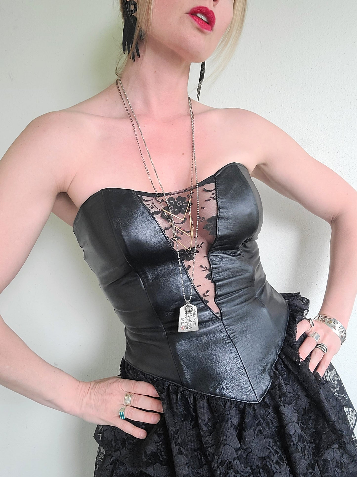 The Black Swan Iconic 1980s Leather + Lace Dress XS