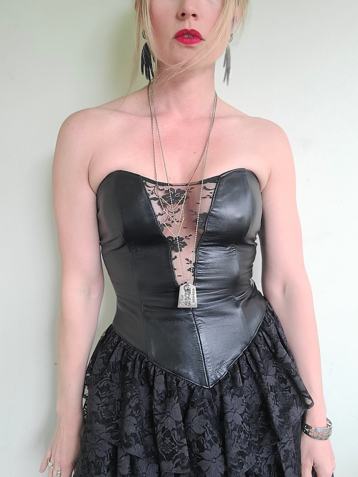 The Black Swan Iconic 1980s Leather + Lace Dress XS