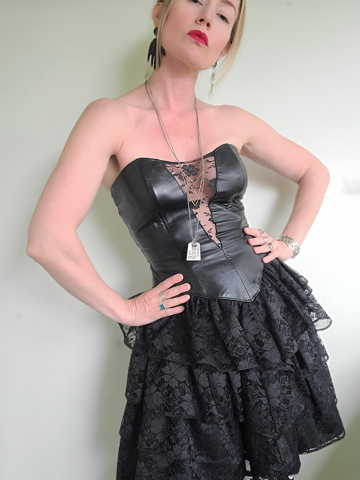 The Black Swan Iconic 1980s Leather + Lace Dress XS