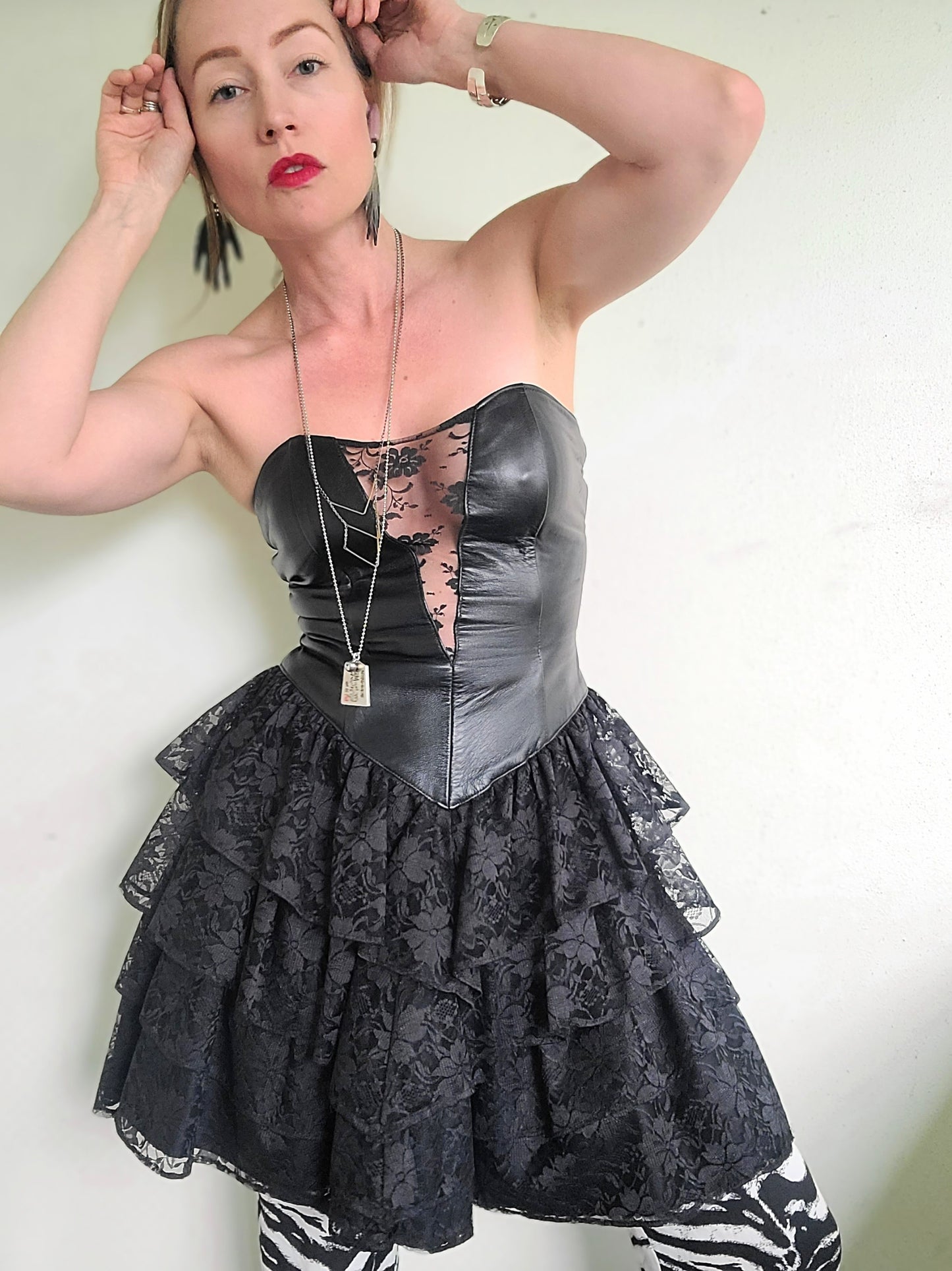 The Black Swan Iconic 1980s Leather + Lace Dress XS