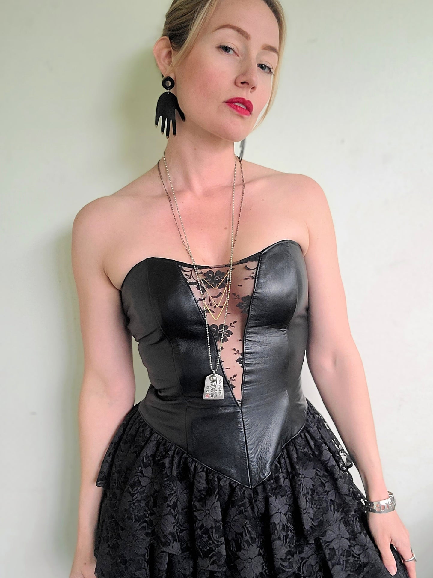 The Black Swan Iconic 1980s Leather + Lace Dress XS