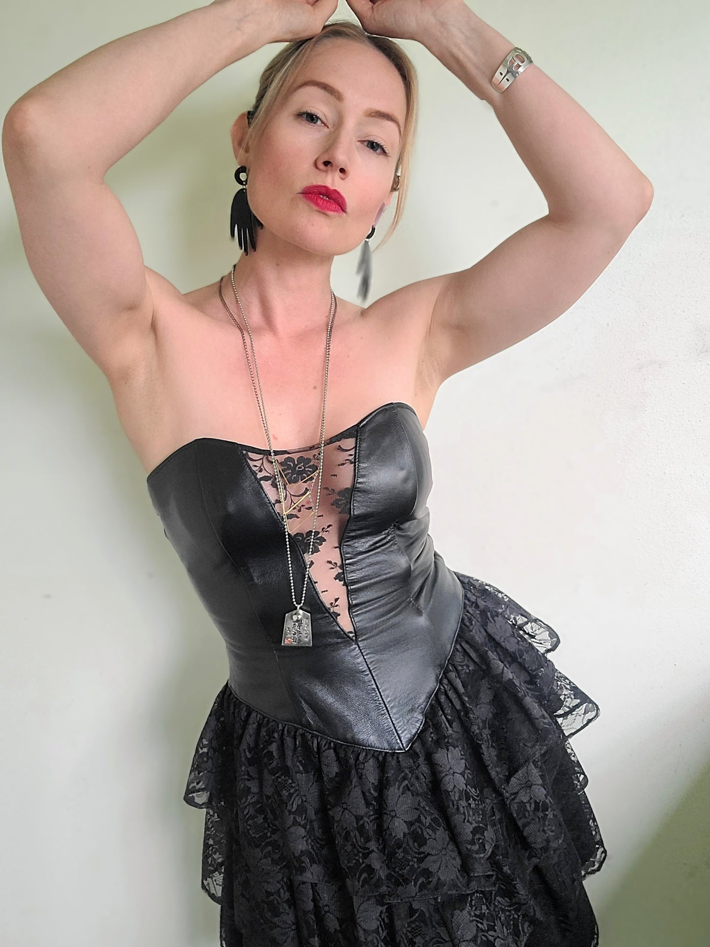 The Black Swan Iconic 1980s Leather + Lace Dress XS