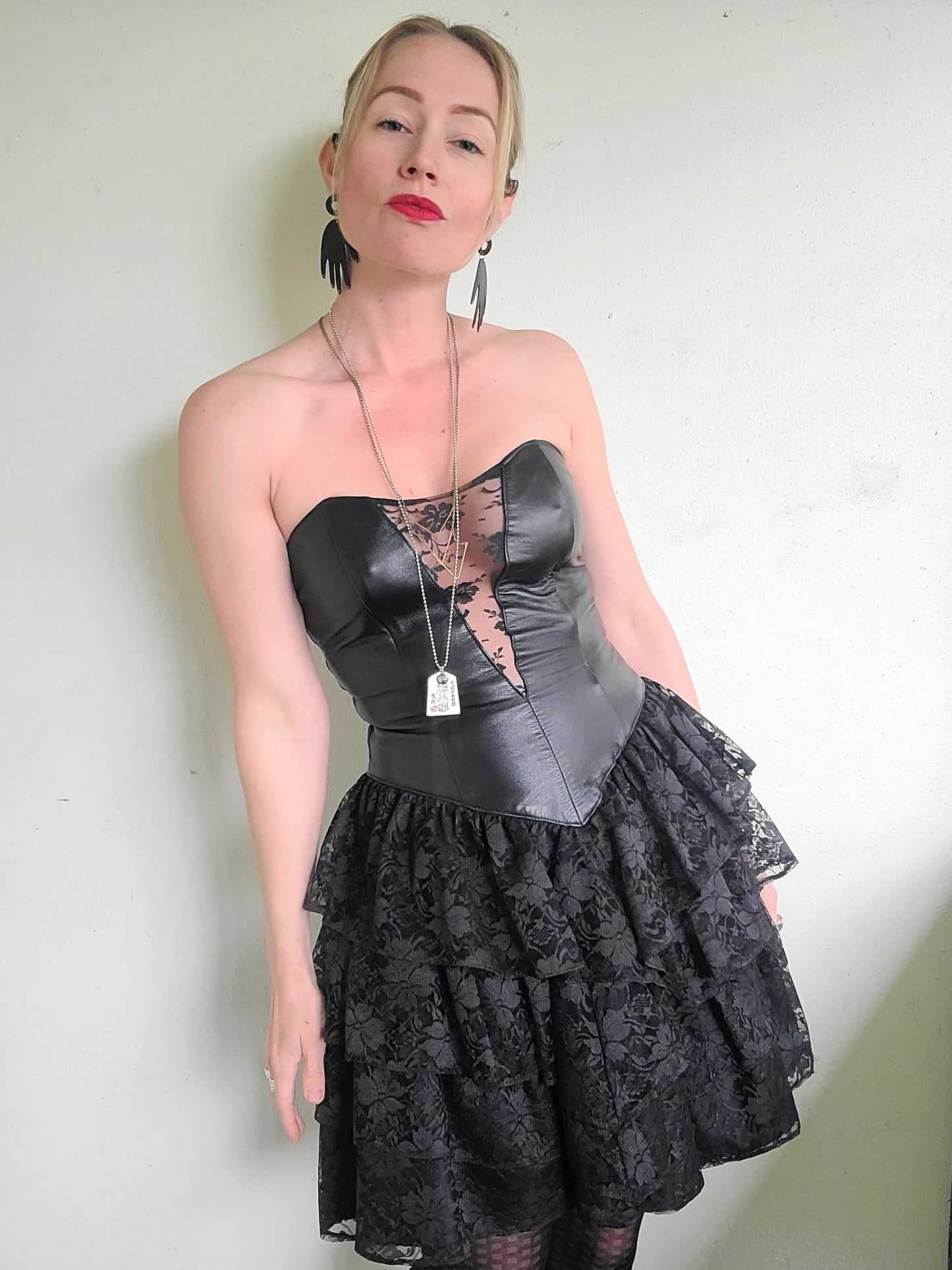 The Black Swan Iconic 1980s Leather + Lace Dress XS