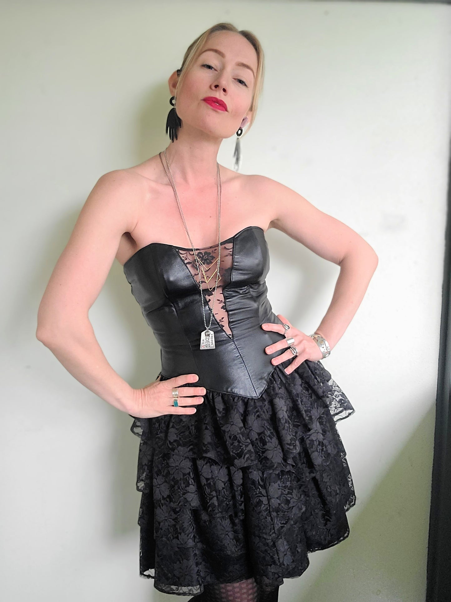 The Black Swan Iconic 1980s Leather + Lace Dress XS