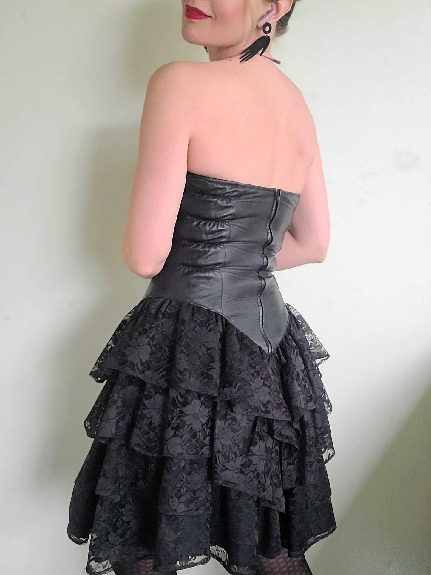 The Black Swan Iconic 1980s Leather + Lace Dress XS