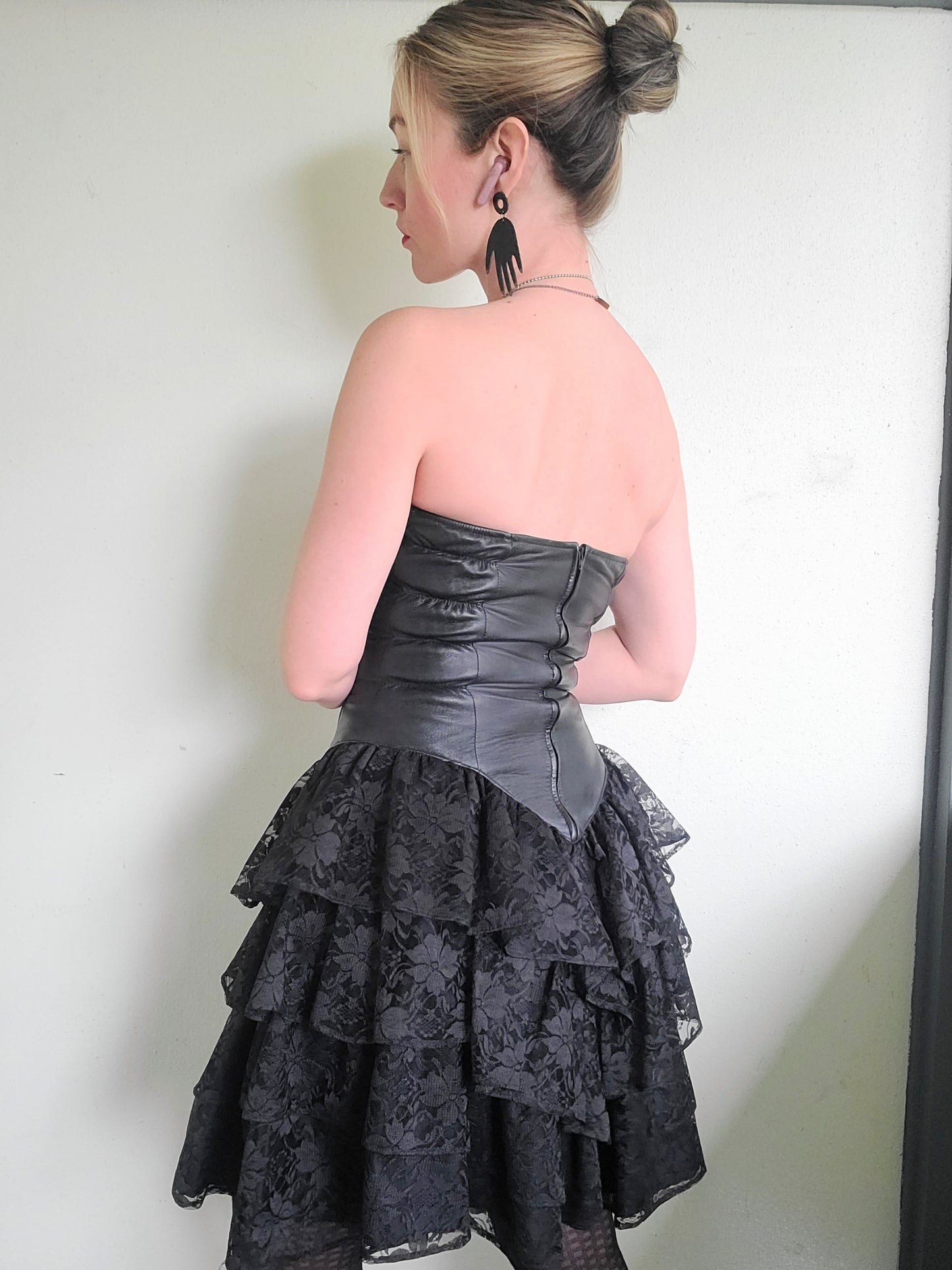 The Black Swan Iconic 1980s Leather + Lace Dress XS