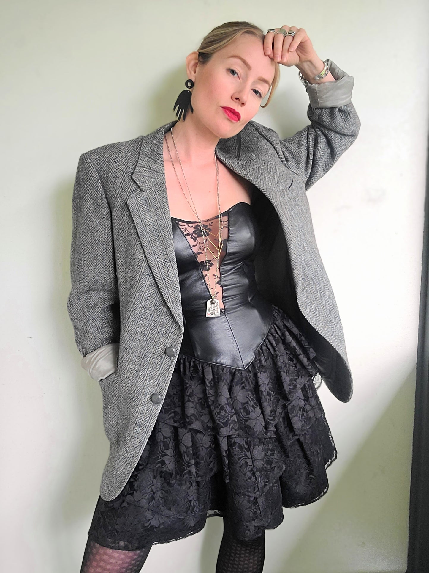 The Black Swan Iconic 1980s Leather + Lace Dress XS
