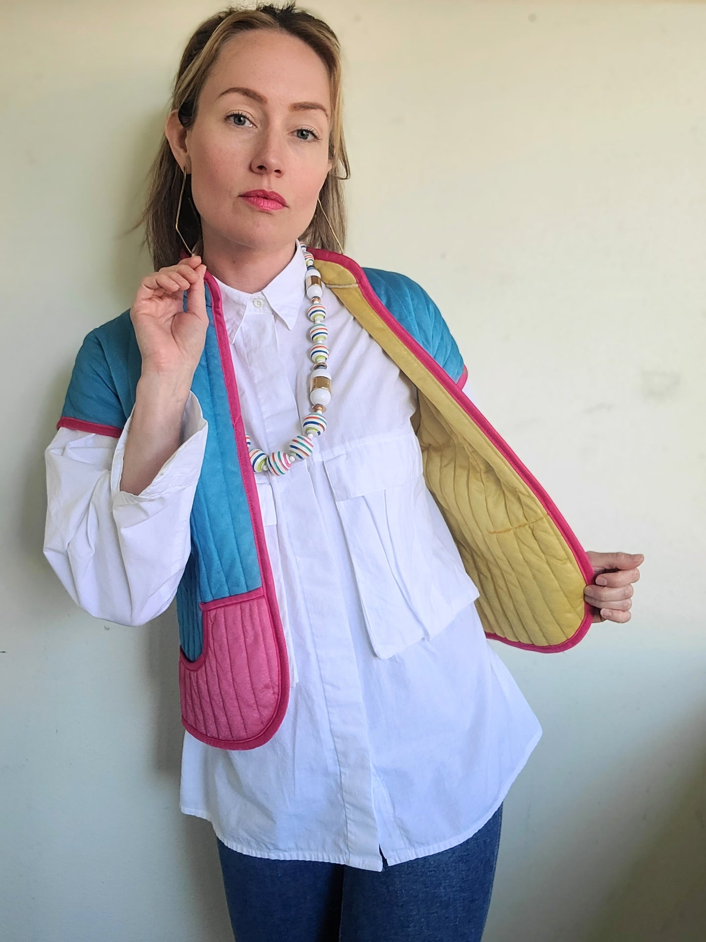 The Megan Vintage 80s Does 60s Pastel Quilted Vest S