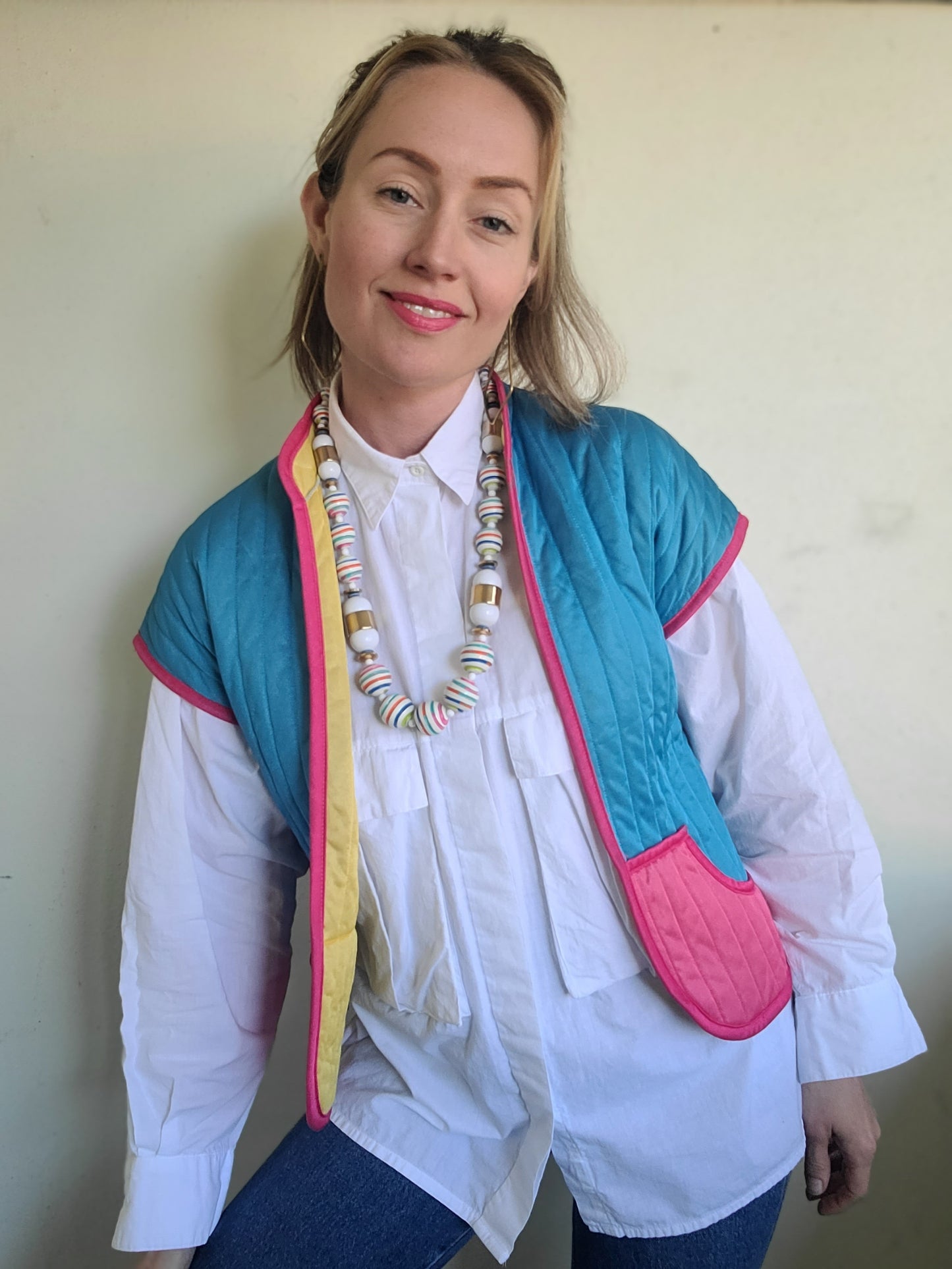 The Megan Vintage 80s Does 60s Pastel Quilted Vest S