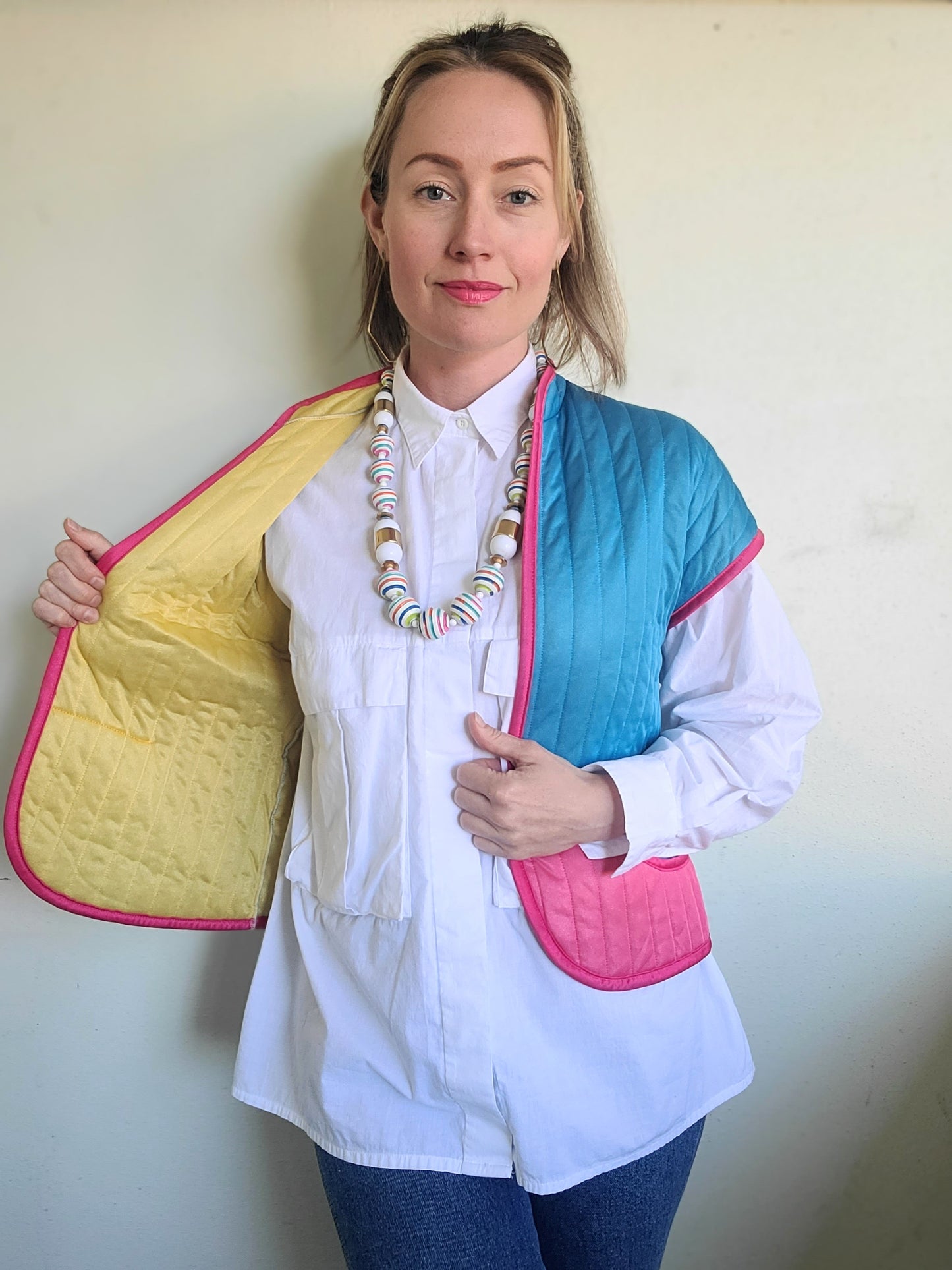 The Megan Vintage 80s Does 60s Pastel Quilted Vest S