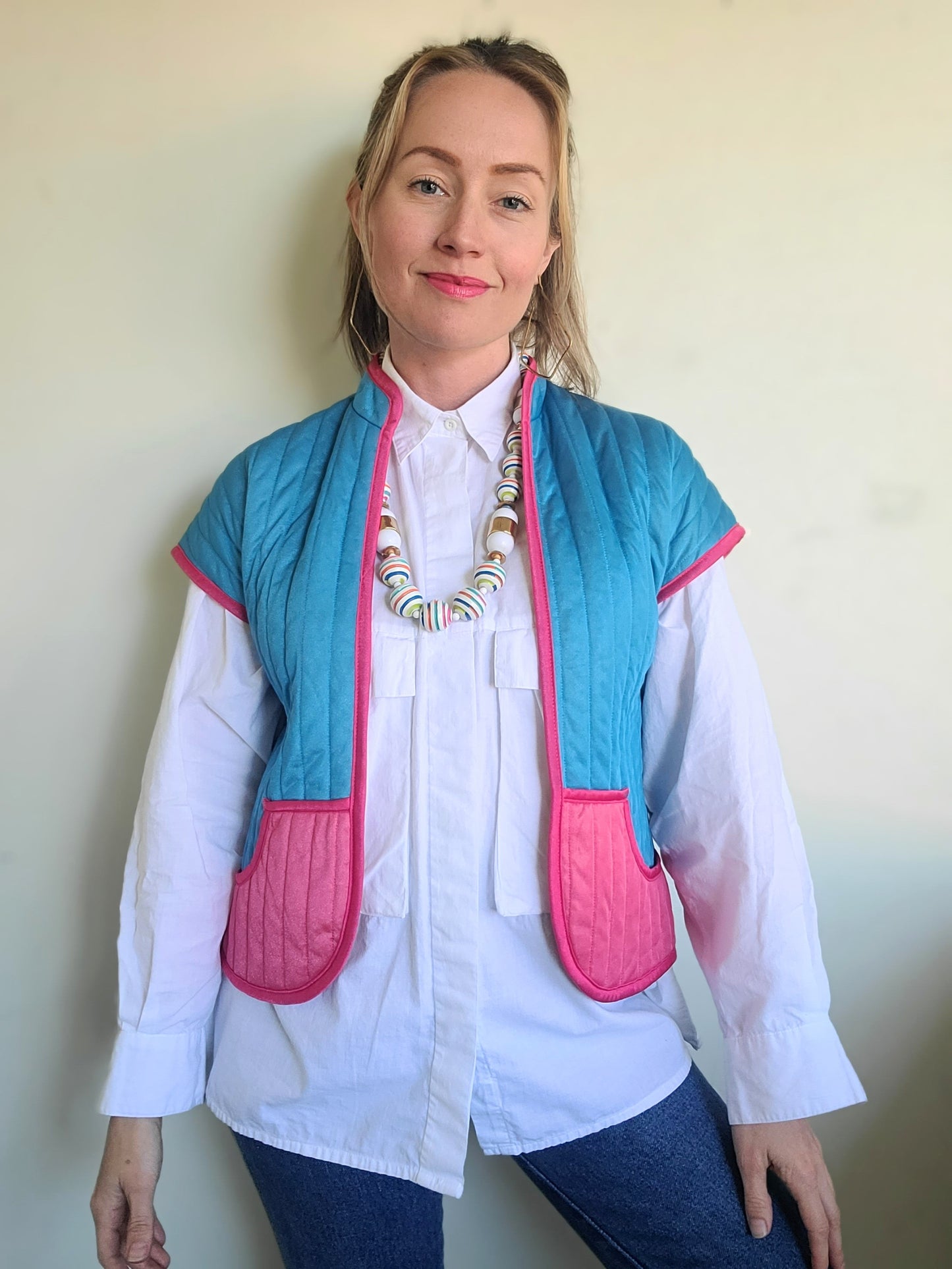 The Megan Vintage 80s Does 60s Pastel Quilted Vest S