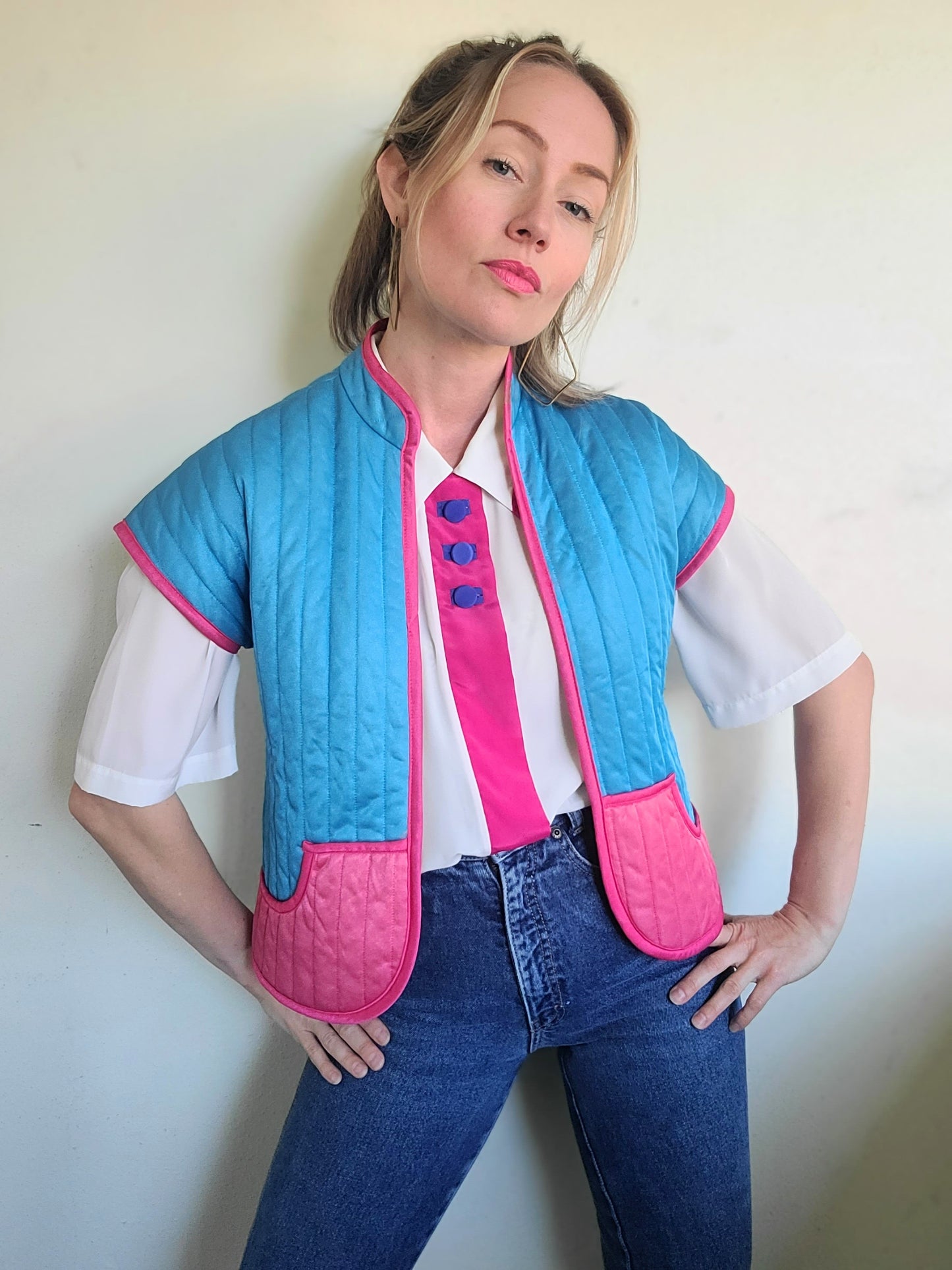 The Megan Vintage 80s Does 60s Pastel Quilted Vest S