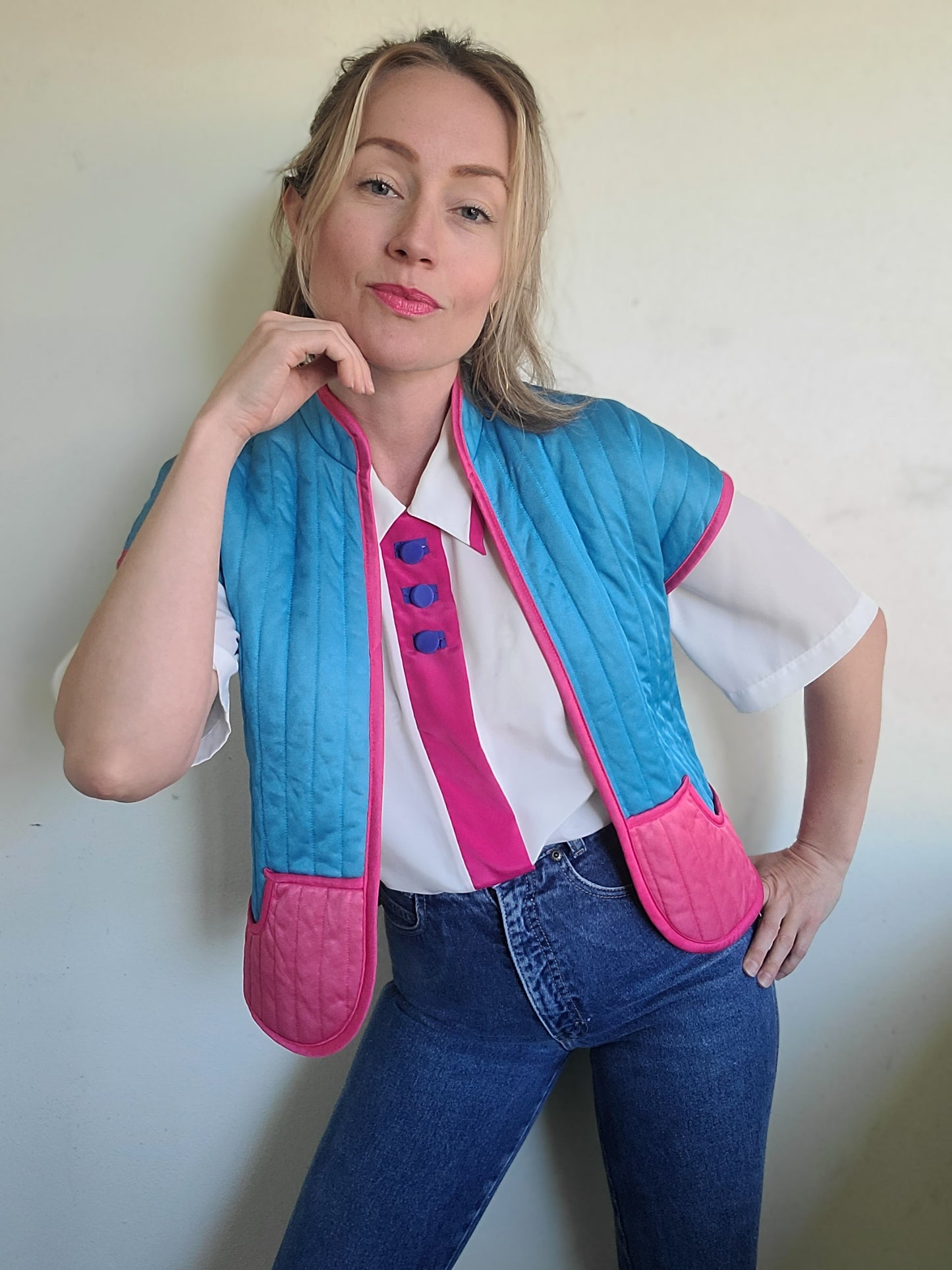 The Megan Vintage 80s Does 60s Pastel Quilted Vest S