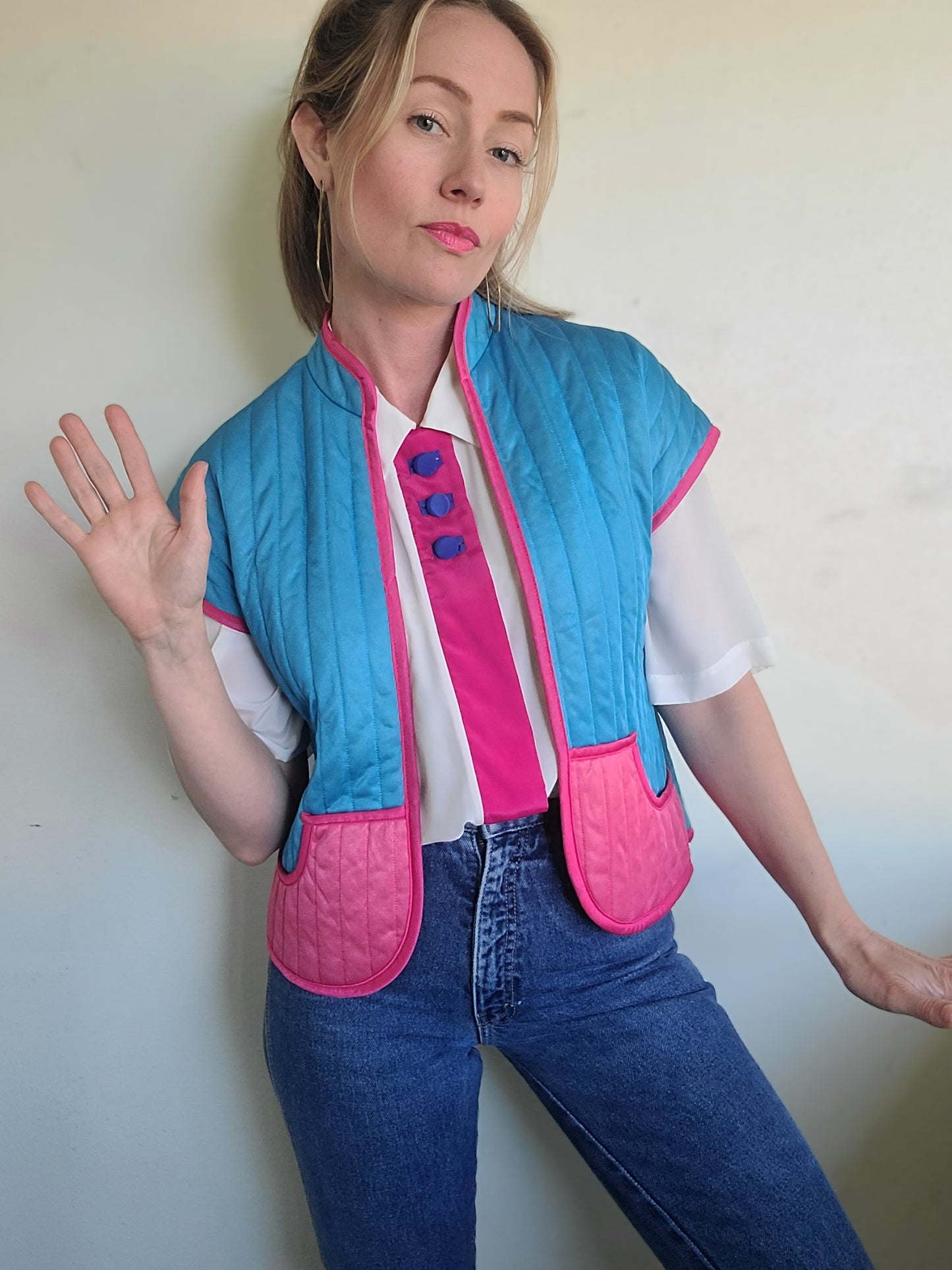 The Megan Vintage 80s Does 60s Pastel Quilted Vest S
