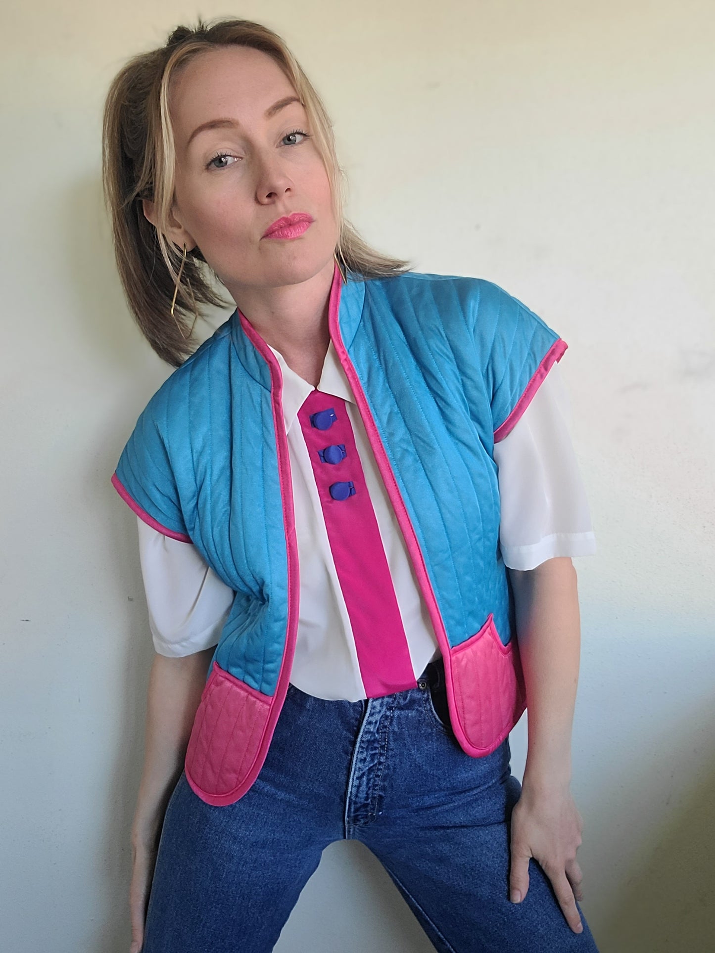 The Megan Vintage 80s Does 60s Pastel Quilted Vest S