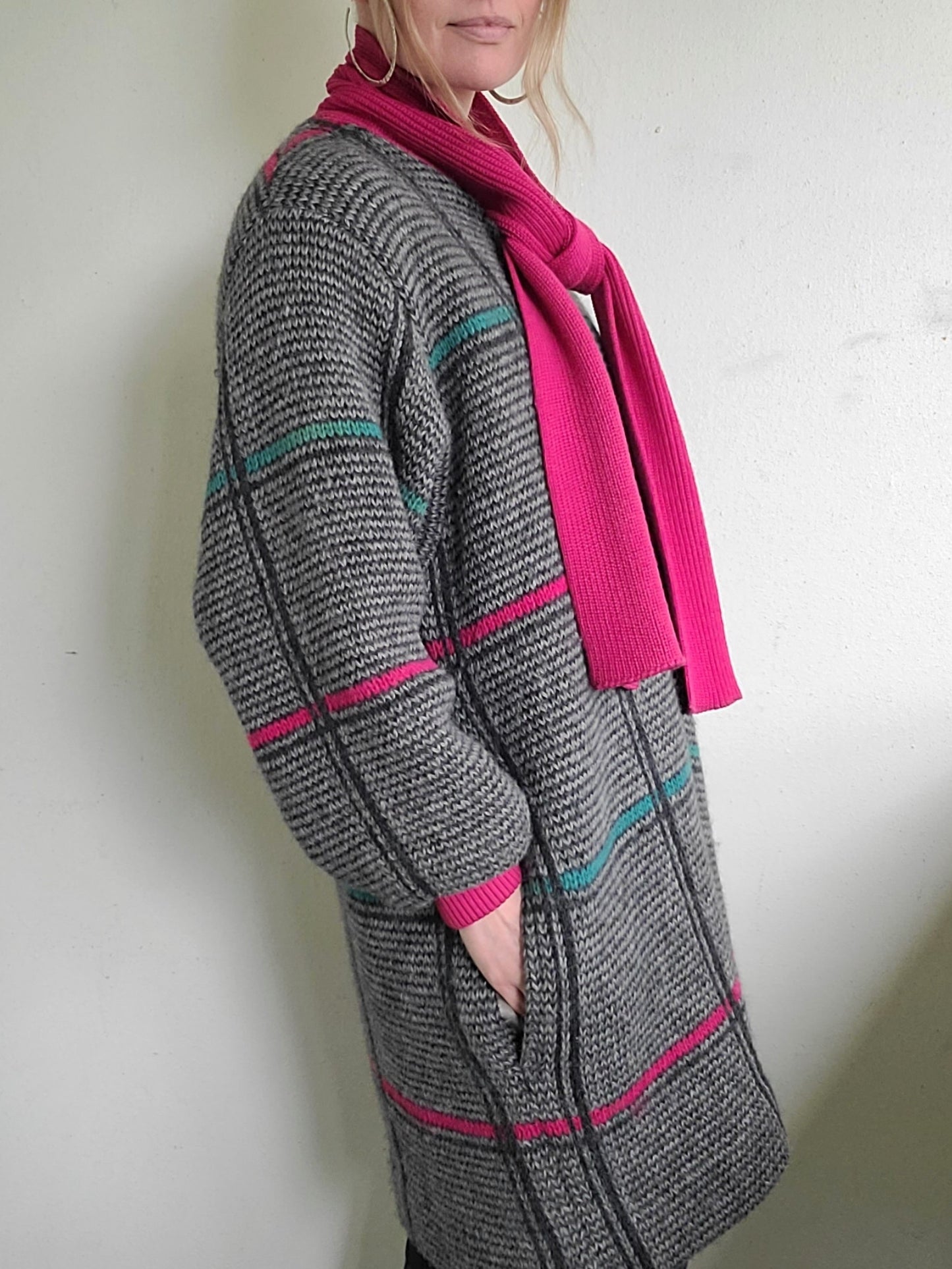 The Sandra 90s Vintage Grid Wool Zip Up Sweater L