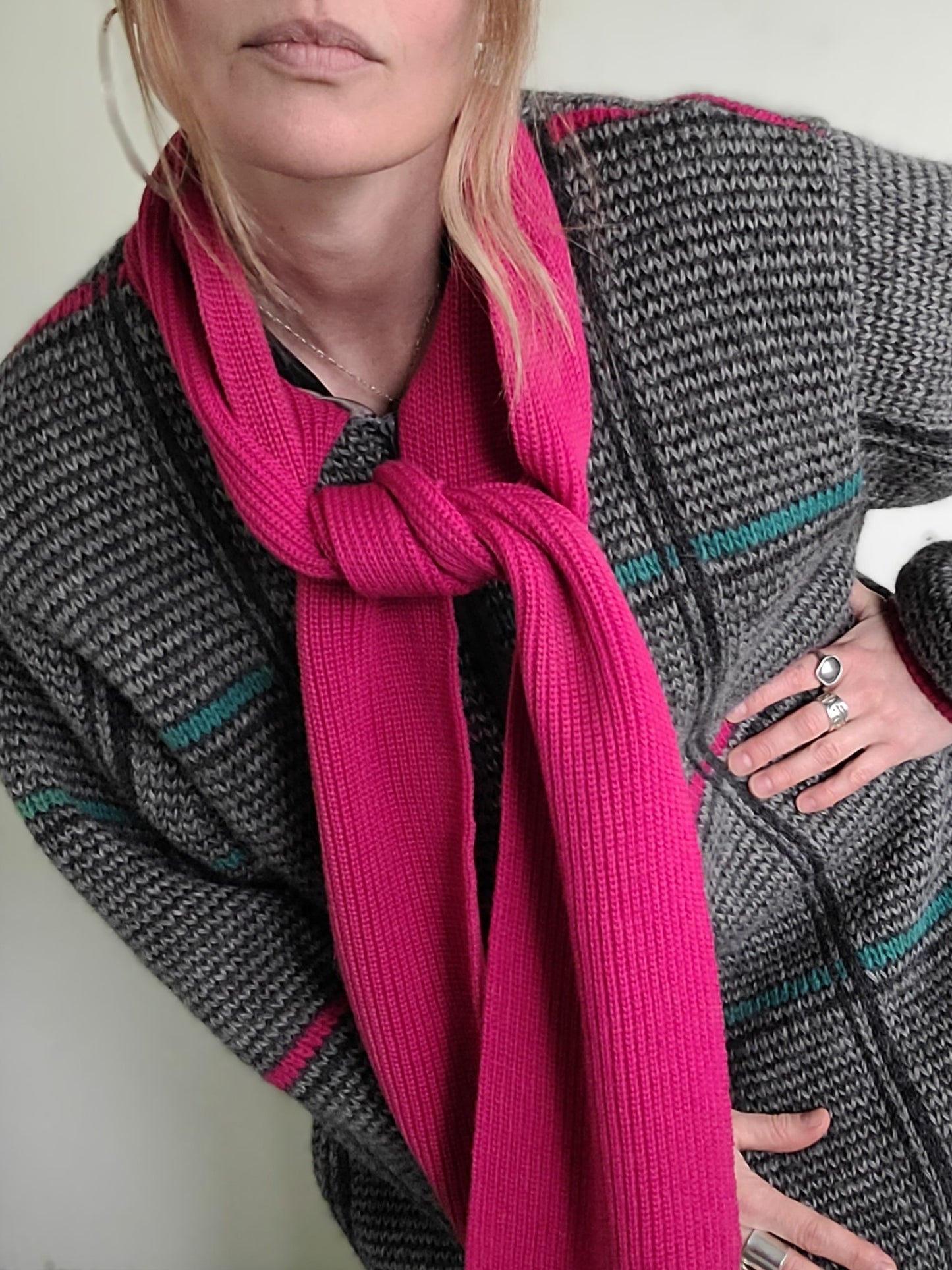 The Sandra 90s Vintage Grid Wool Zip Up Sweater L