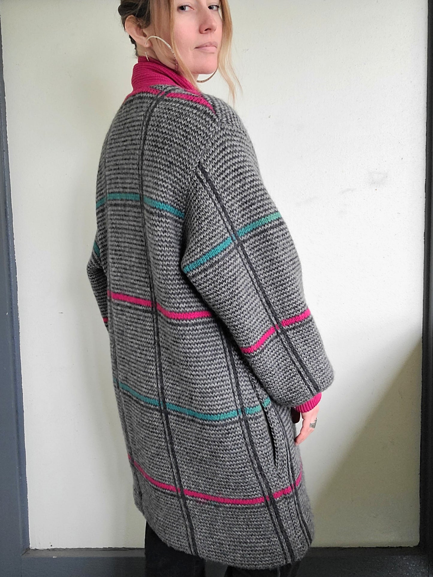 The Sandra 90s Vintage Grid Wool Zip Up Sweater L