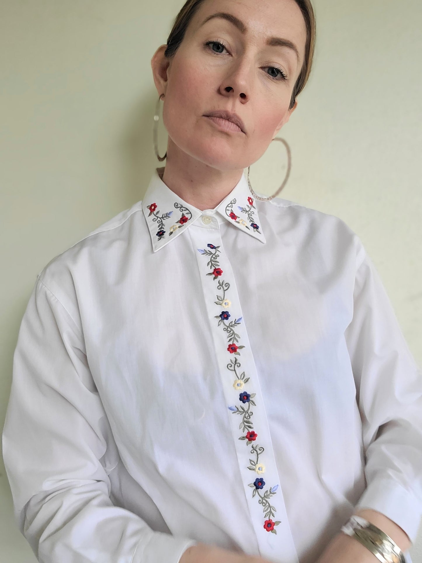 The Elisa Vintage White Embroidered Button Down L