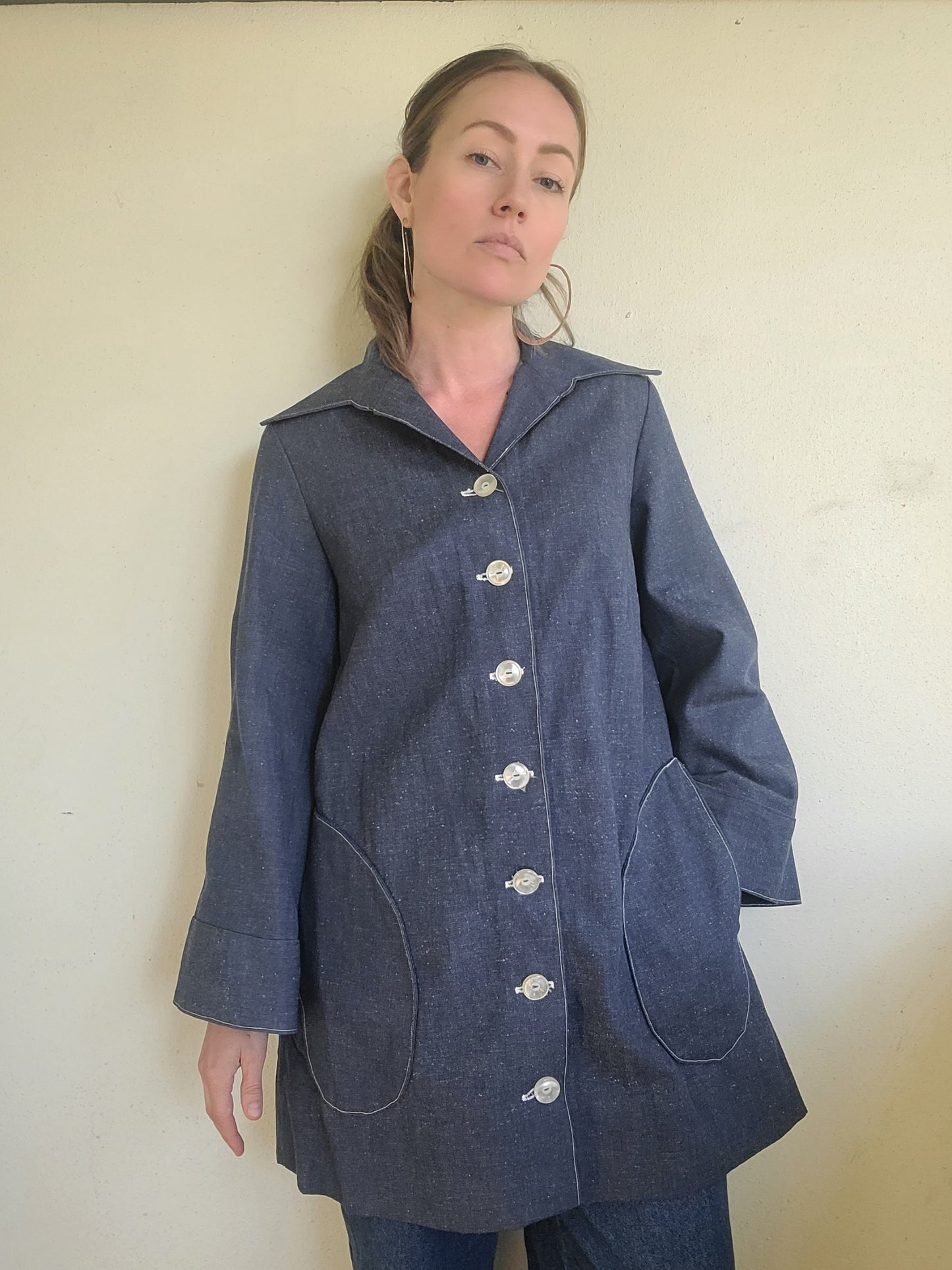 The Gretta Handmade Vintage Flared Button Down Denim Trench S-M