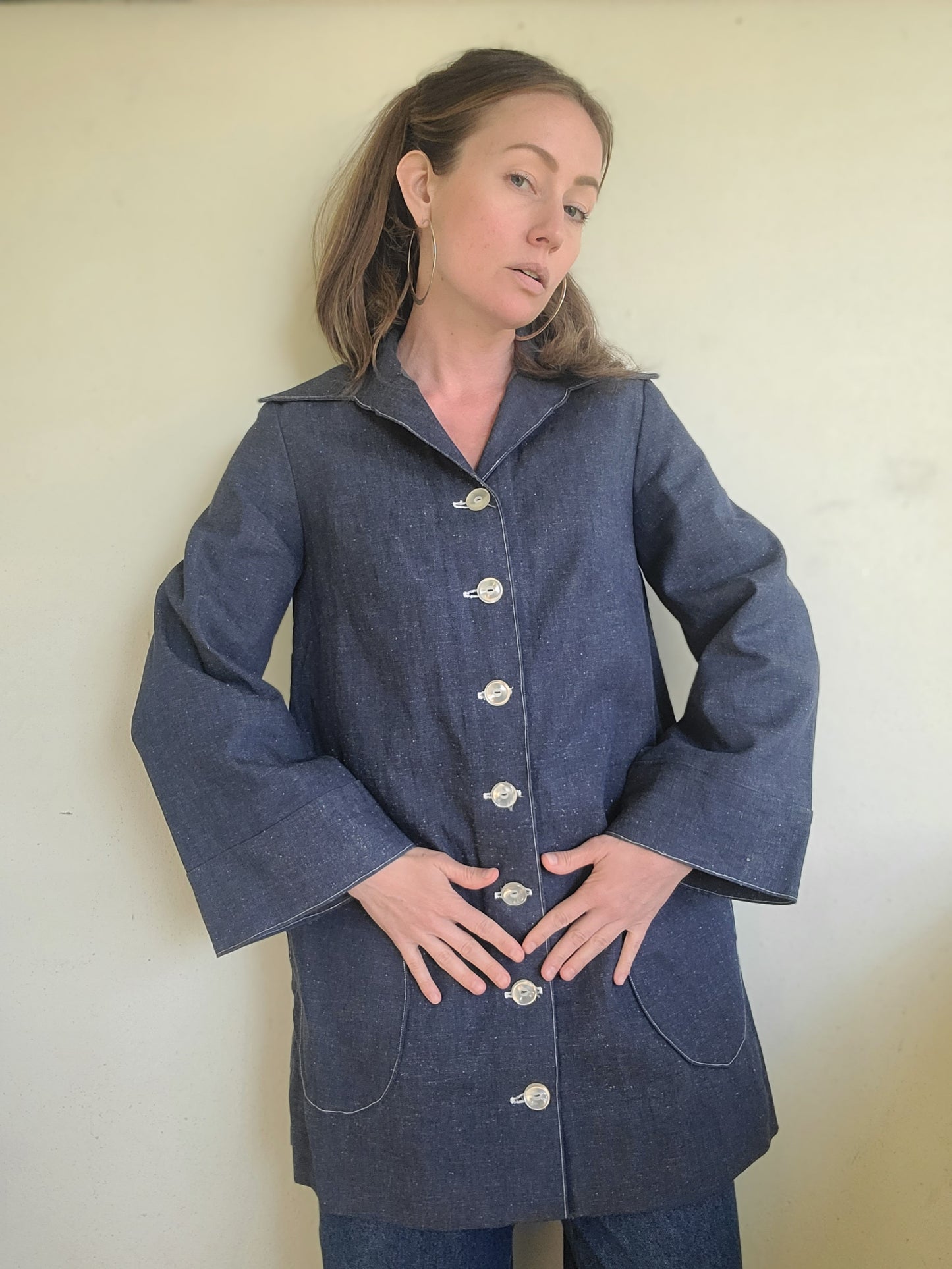 The Gretta Handmade Vintage Flared Button Down Denim Trench S-M