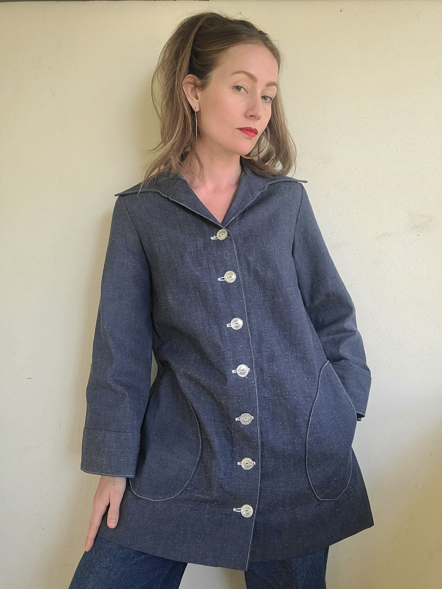 The Gretta Handmade Vintage Flared Button Down Denim Trench S-M