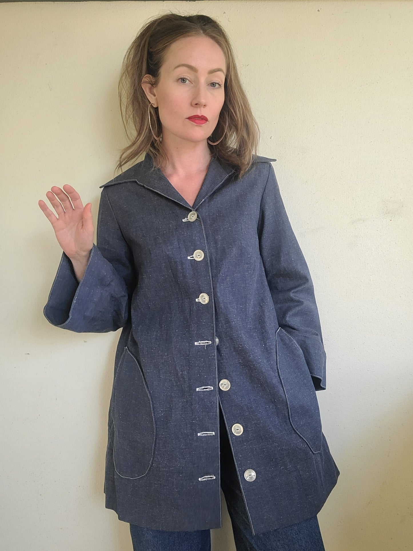 The Gretta Handmade Vintage Flared Button Down Denim Trench S-M