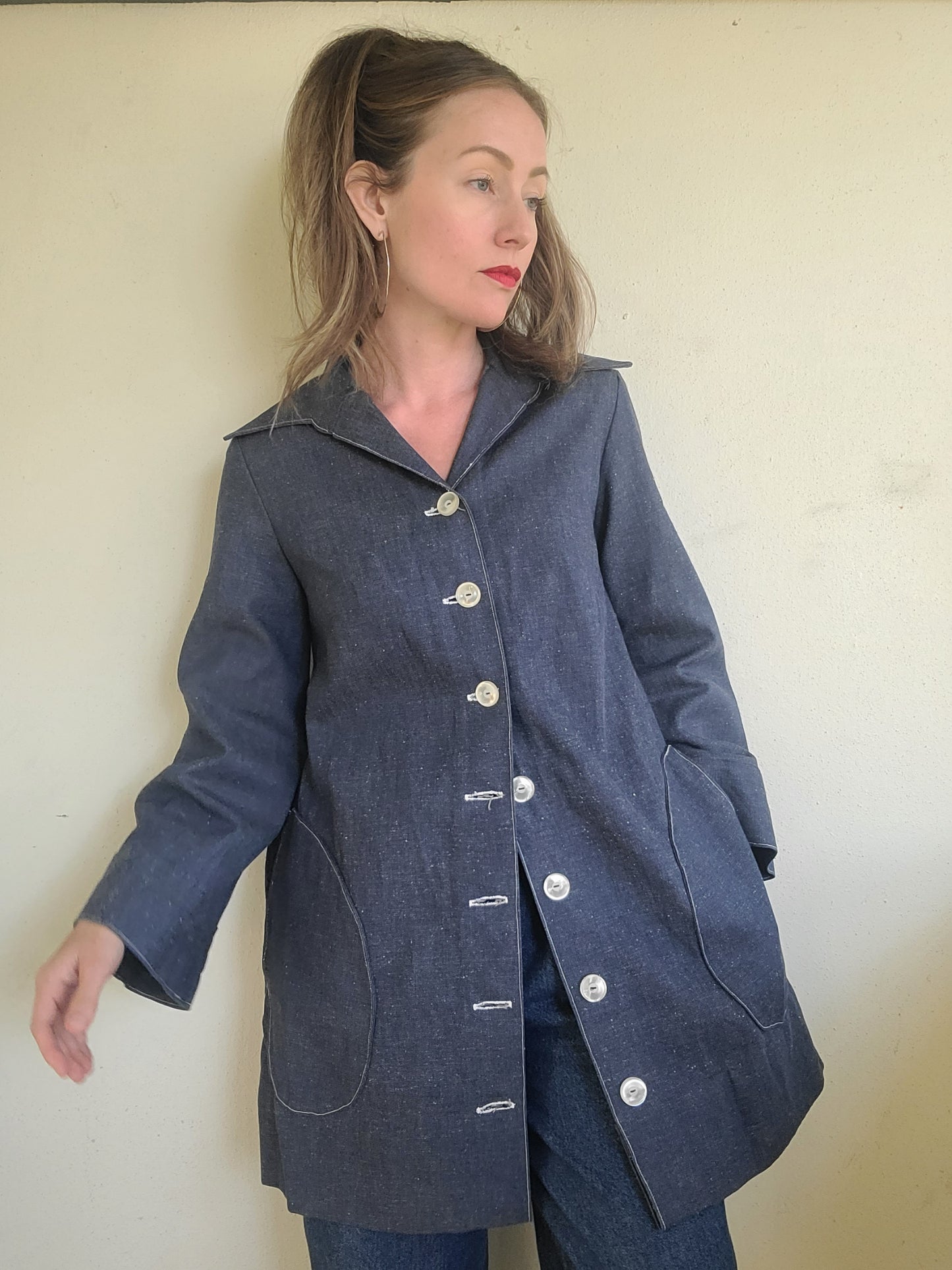 The Gretta Handmade Vintage Flared Button Down Denim Trench S-M
