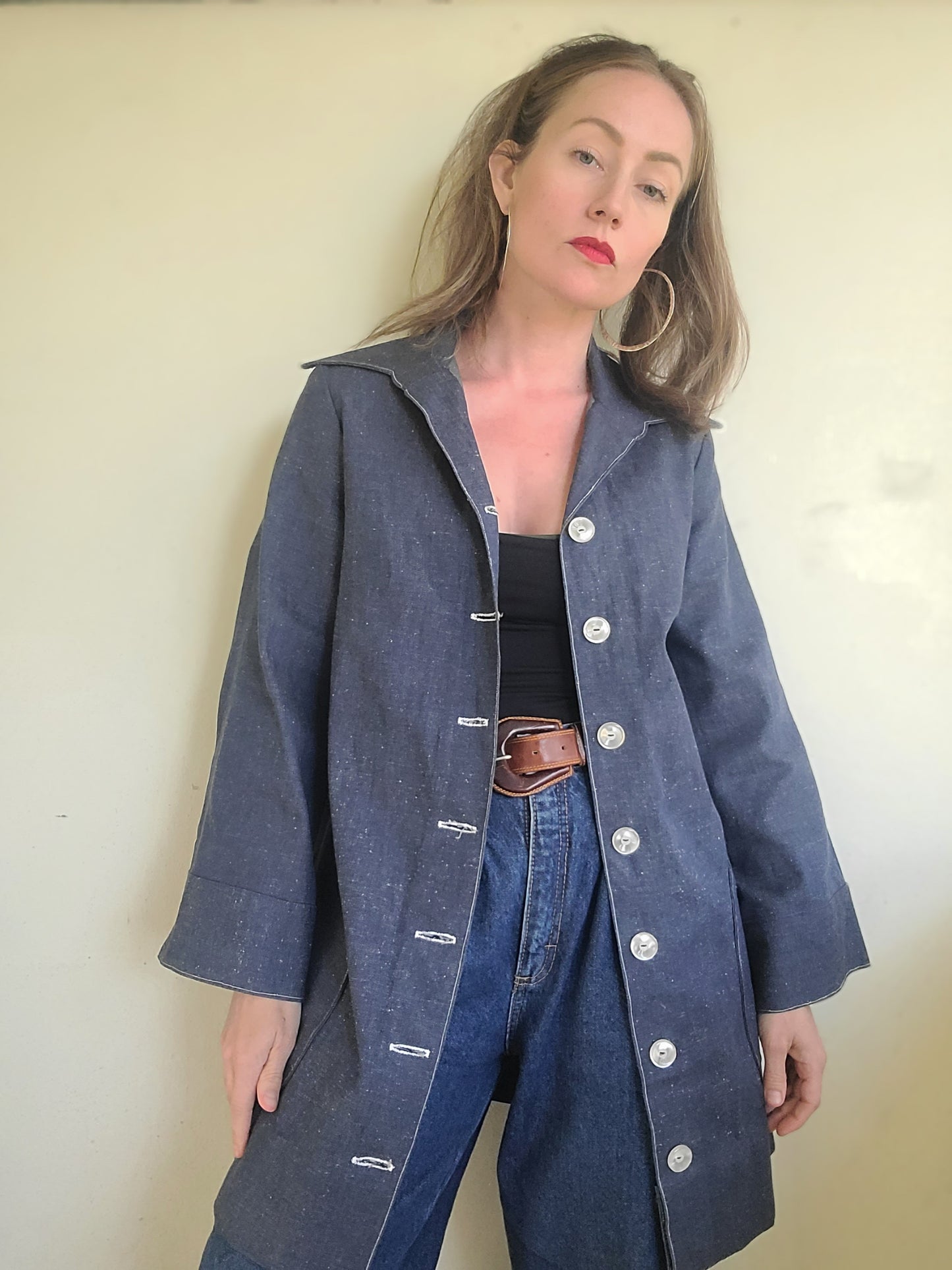 The Gretta Handmade Vintage Flared Button Down Denim Trench S-M