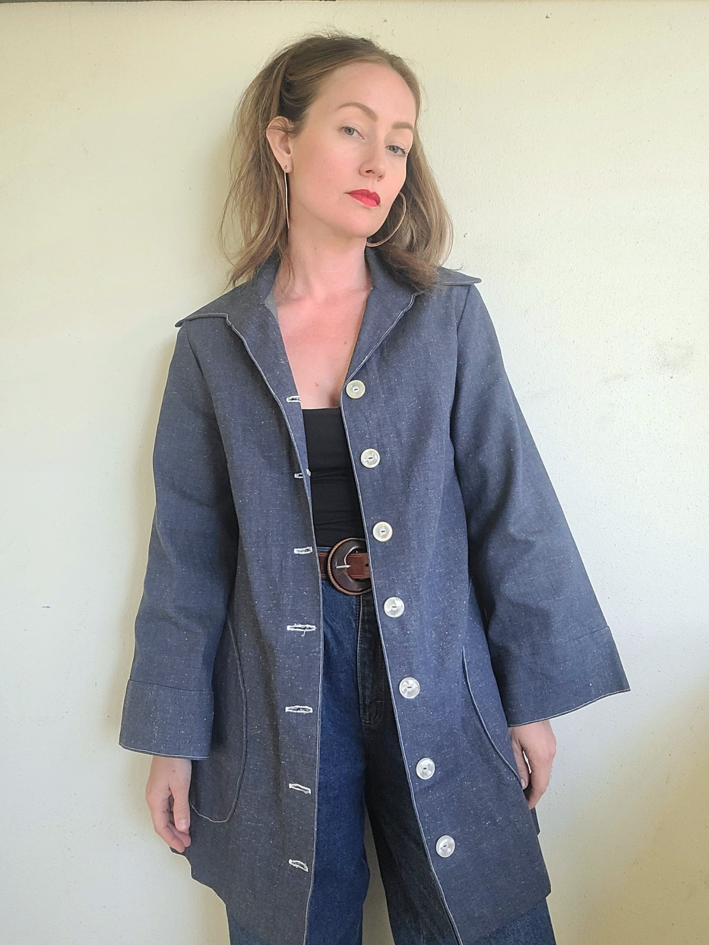 The Gretta Handmade Vintage Flared Button Down Denim Trench S-M
