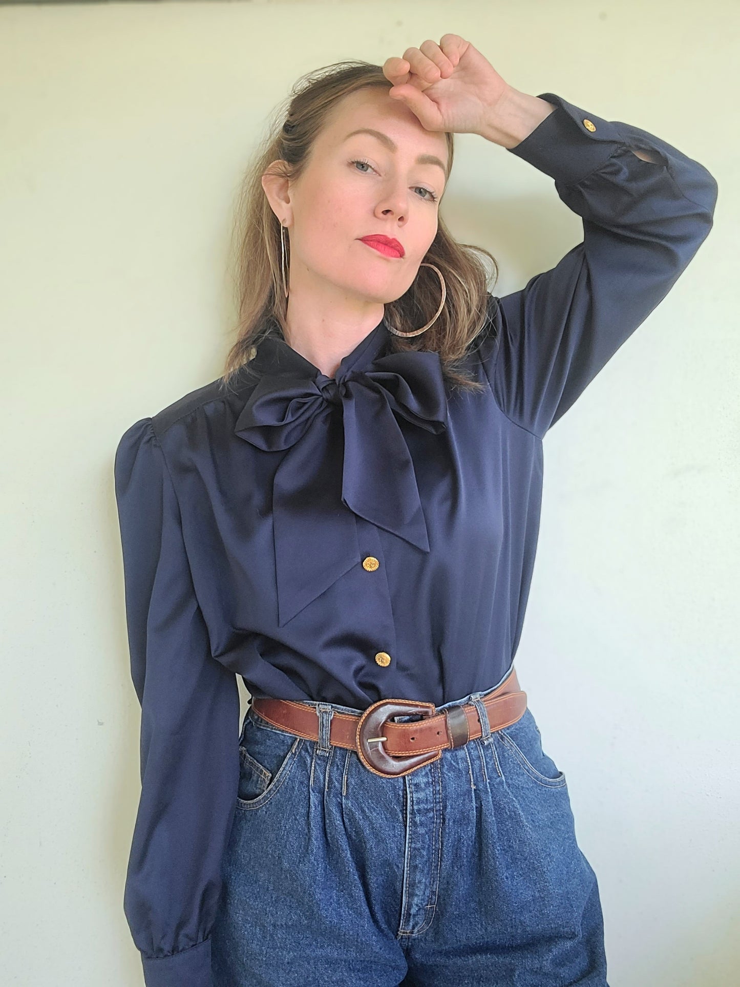 The Dalia Vintage French Ascot Tie Blouse L