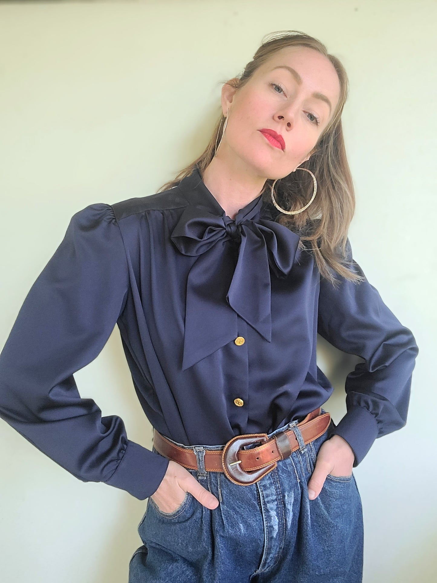 The Dalia Vintage French Ascot Tie Blouse L