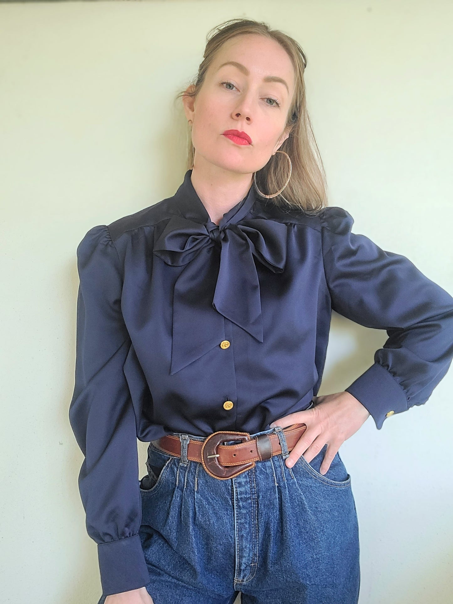 The Dalia Vintage French Ascot Tie Blouse L