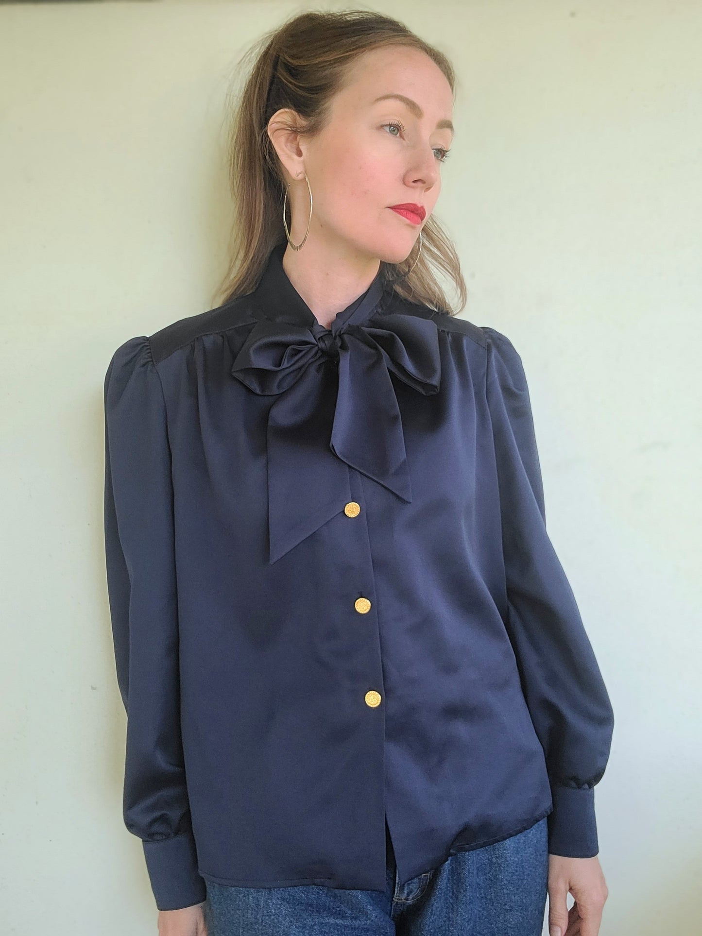 The Dalia Vintage French Ascot Tie Blouse L