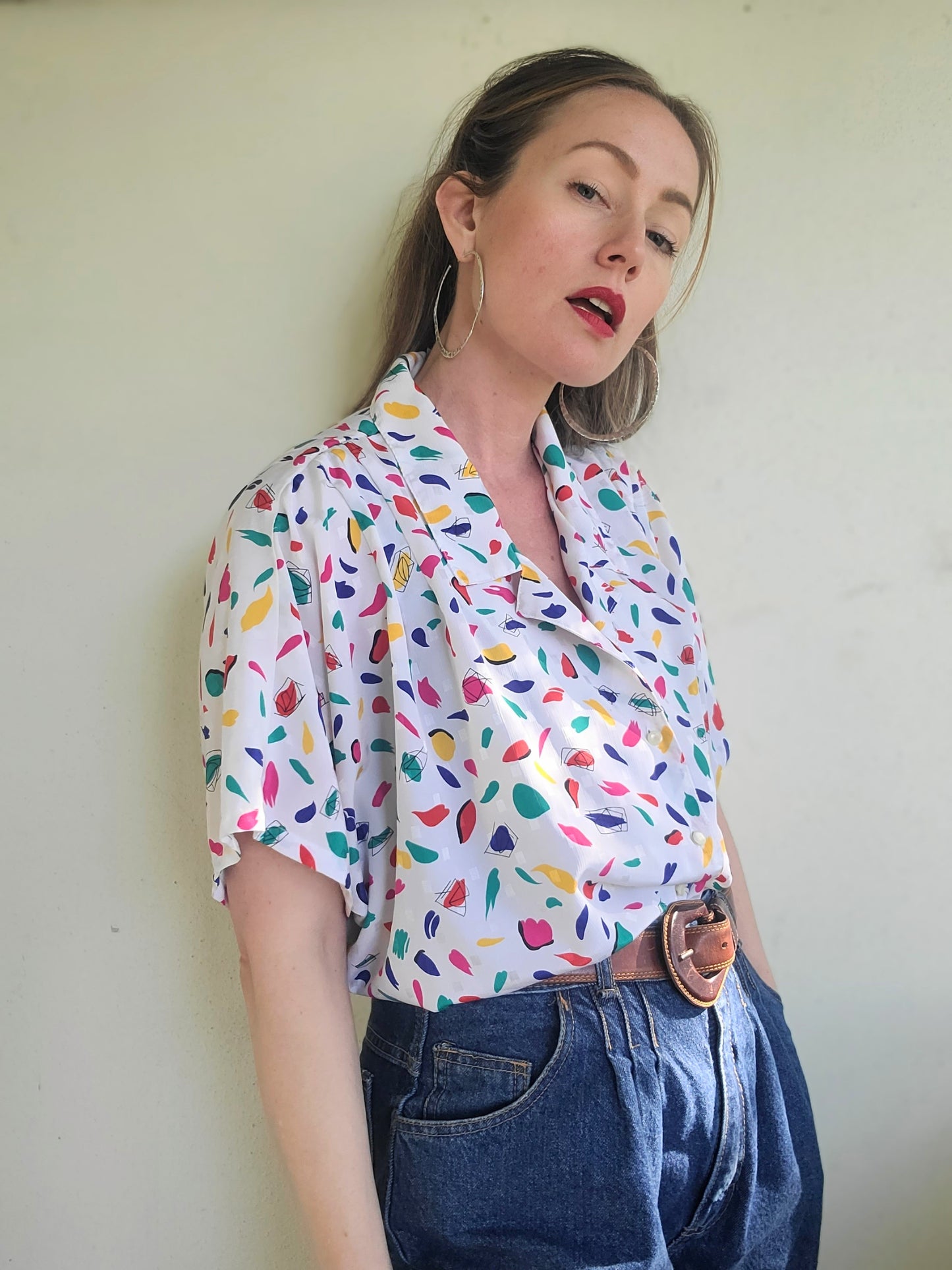 The Gemma Vintage 80s Primary Color Summer Blouse XL-2X