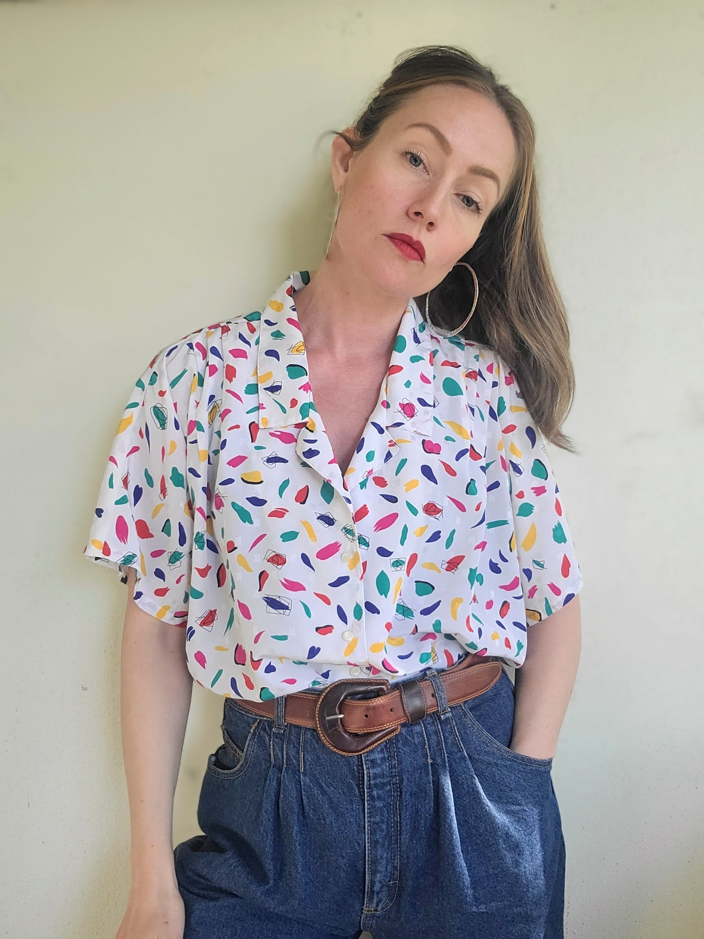 The Gemma Vintage 80s Primary Color Summer Blouse XL-2X
