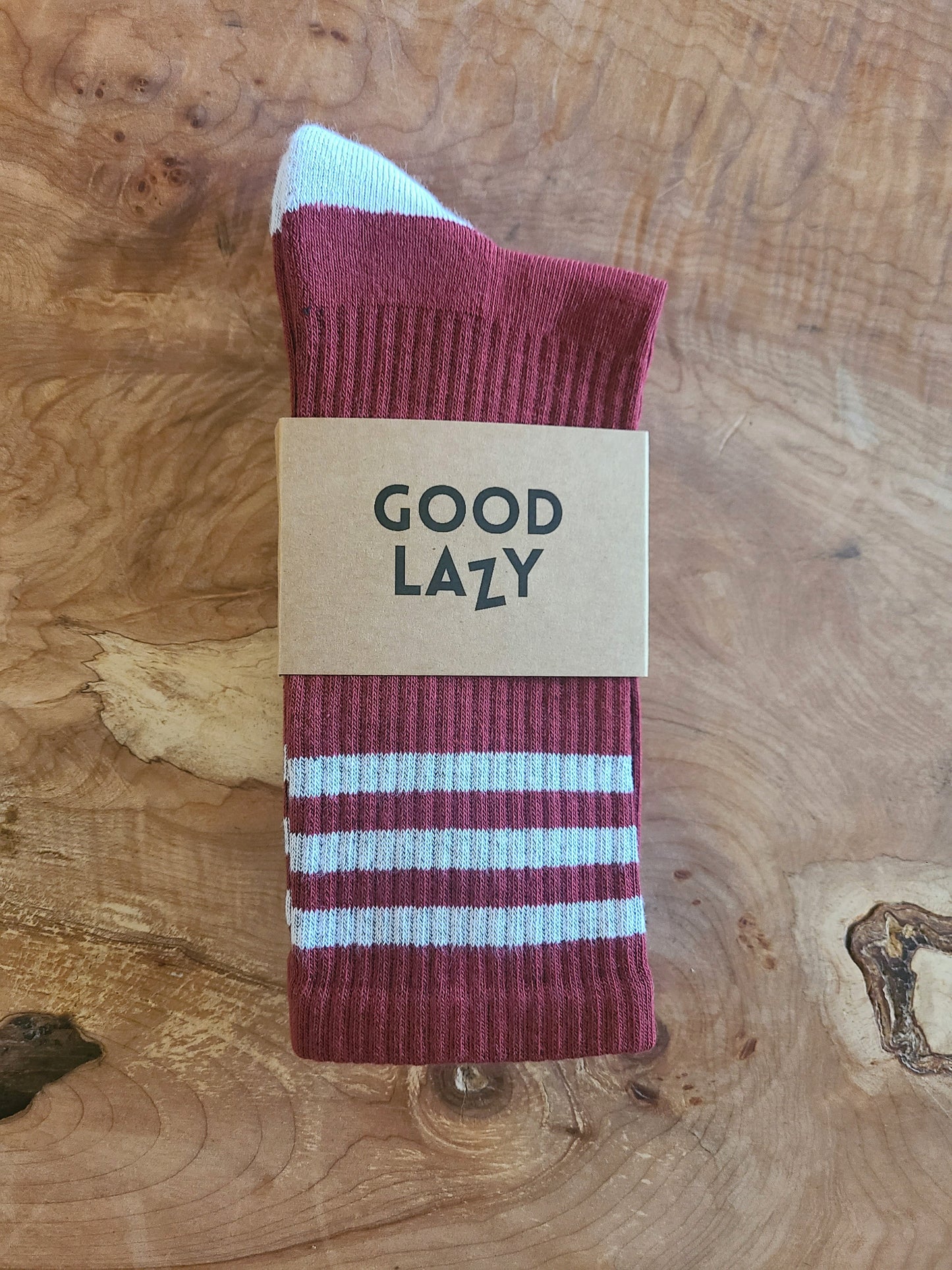The GoodLazy Retro Athletic Organic Cotton Crew Sock - Dark Red