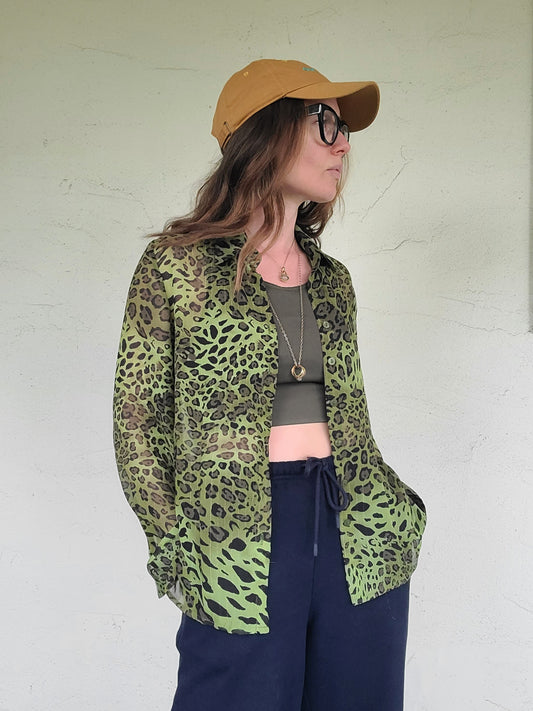 The Vivian Green Cheetah Vintage 90s Blouse S/M