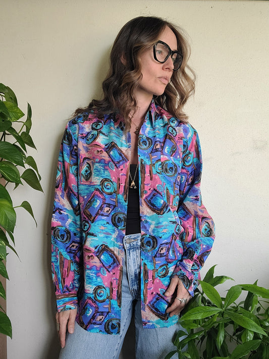 The Living Color Vintage 90s Lady Foot Locker Silk Blouse S/M