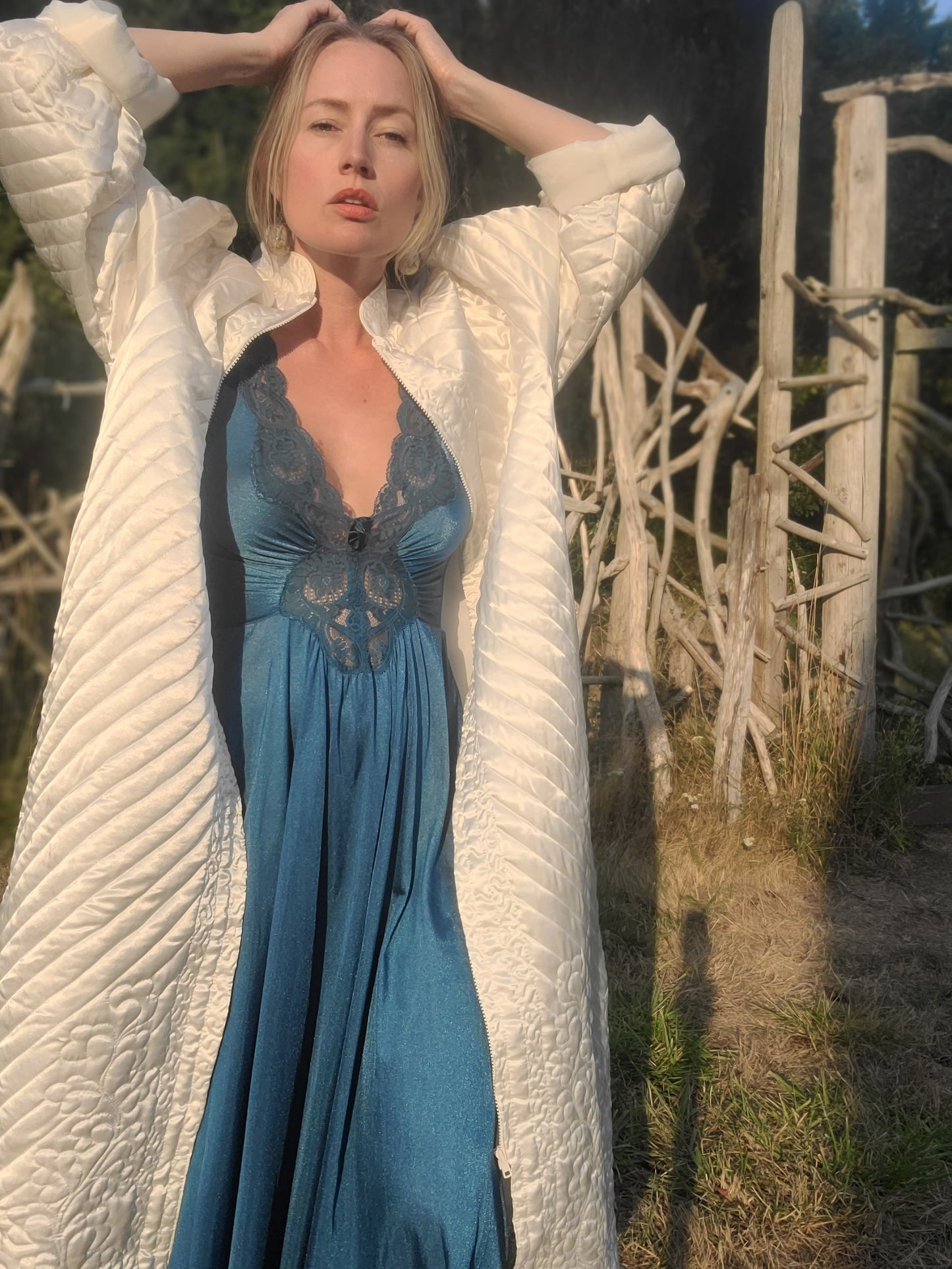 The 1970s Olga Butterfly Lace Nightgown M