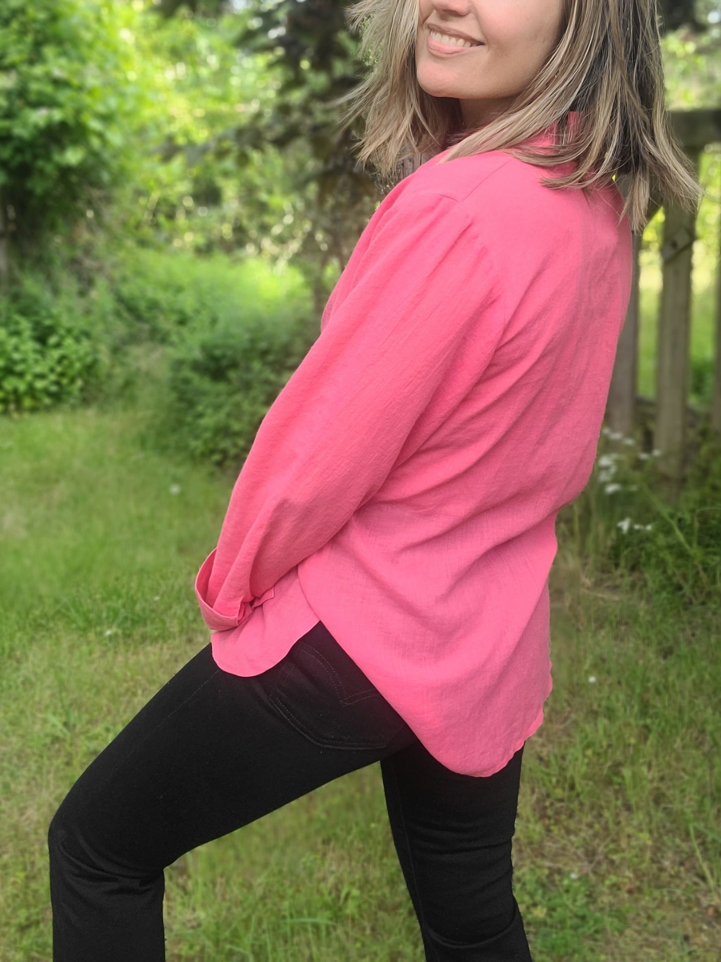 The Linda Lundstrom Hot Pink Button Down S