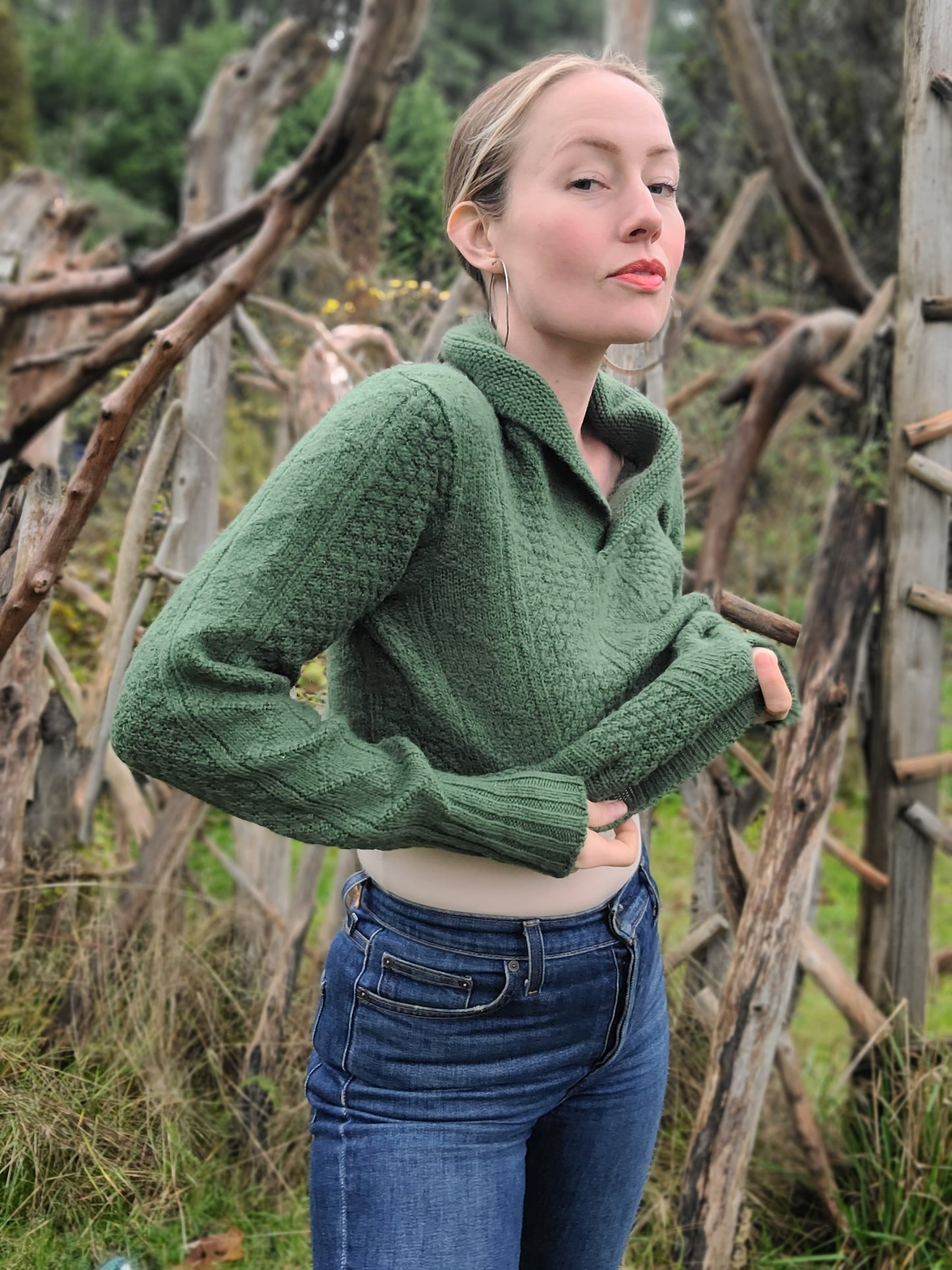 The Borin’ Warren-Knit Wool Shawl Neck Pullover Sweater S
