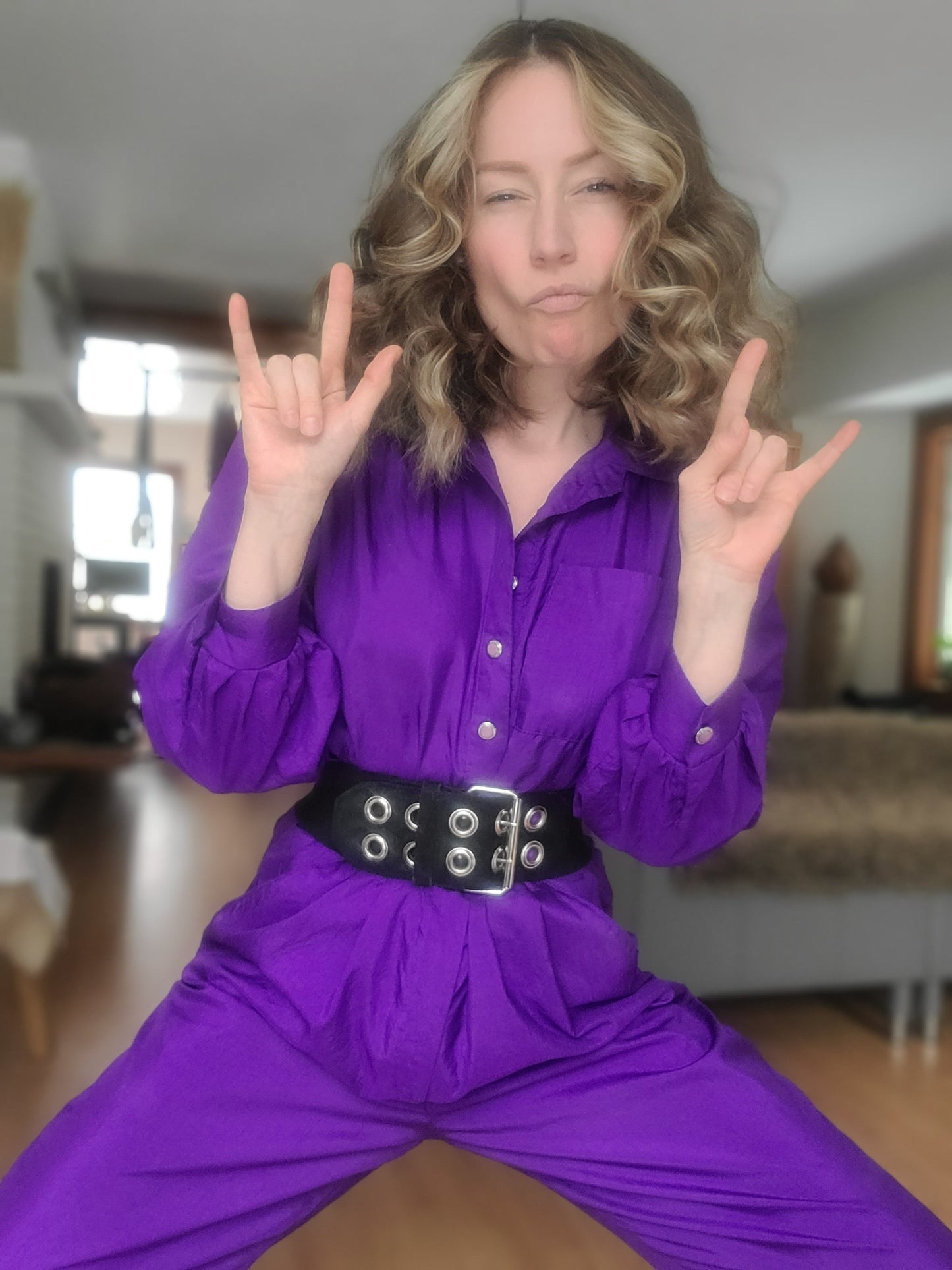 The Cosmic Purple Vintage 80s Jumpsuit + Belt S-M