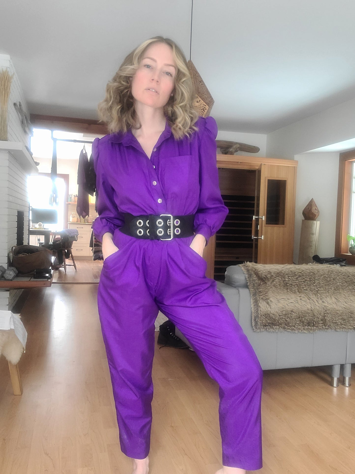 The Cosmic Purple Vintage 80s Jumpsuit + Belt S-M