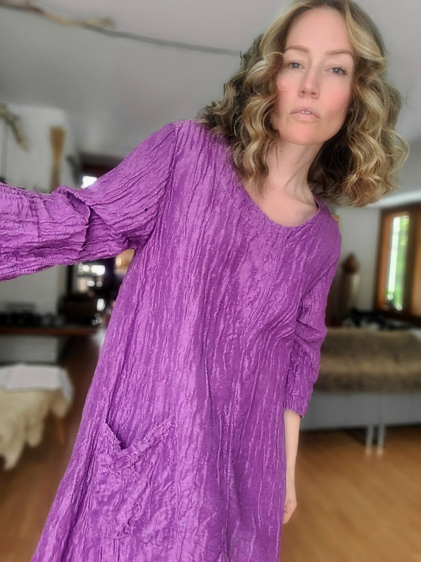 The Asymmetric Crinkled Silk + Linen Tunic by GRIZAS L