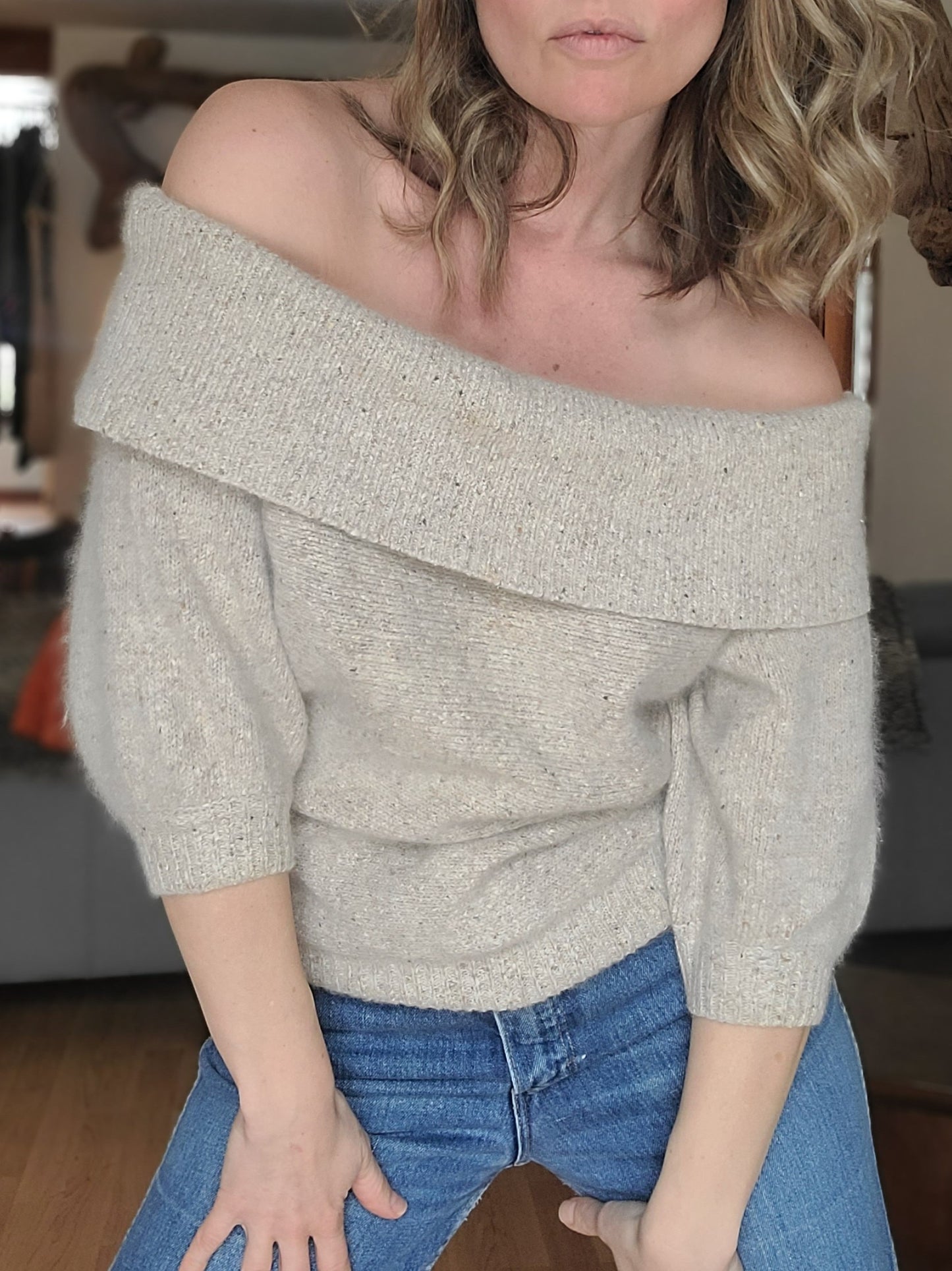 The Over the Shoulder Smoulder Silk Angora Sweater M