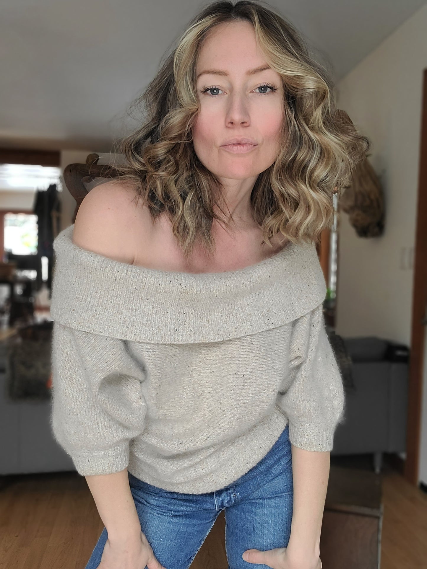 The Over the Shoulder Smoulder Silk Angora Sweater M