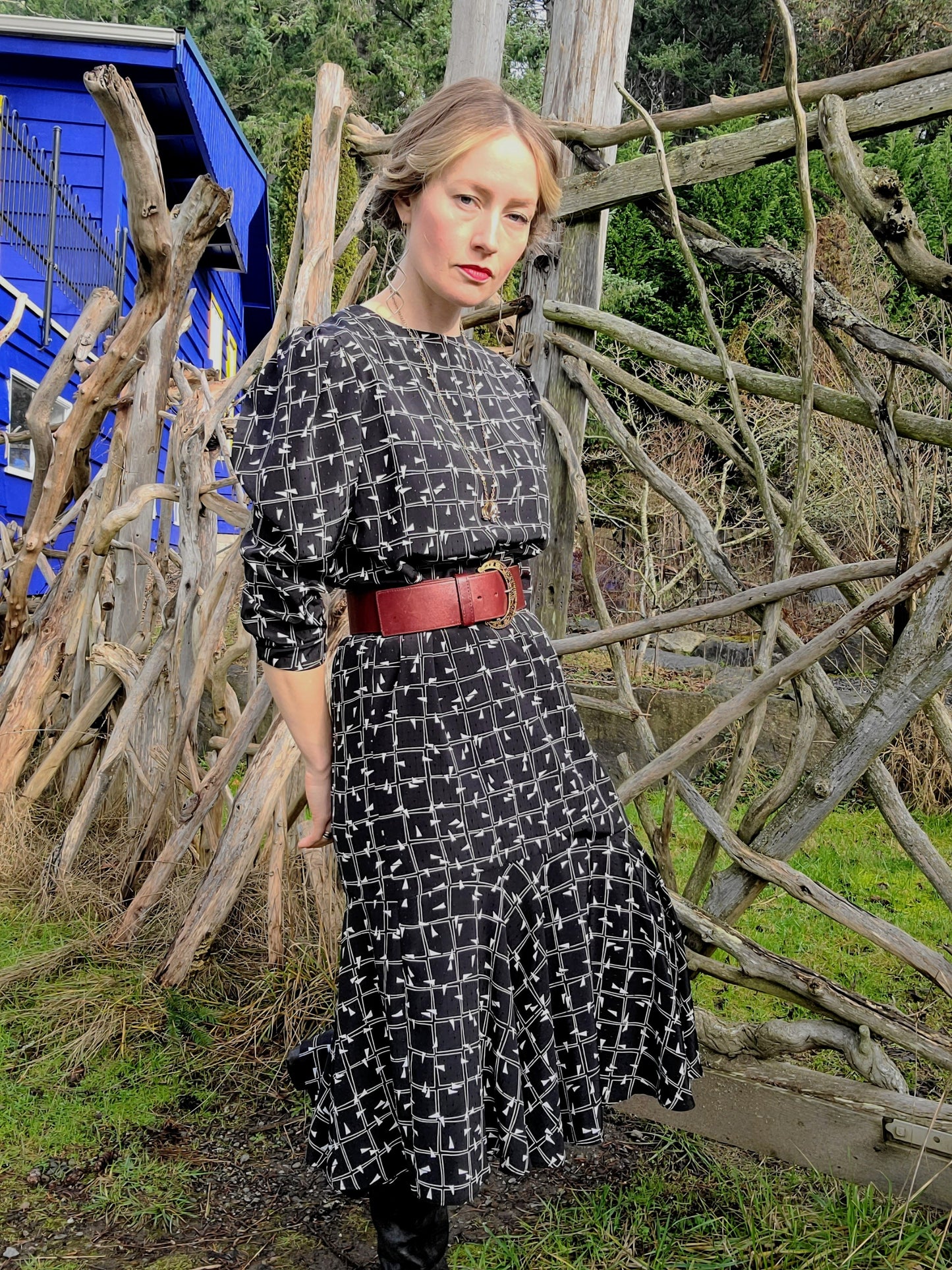 The Fiona Vintage 80s Handmade Silk Drop Waist Dress M